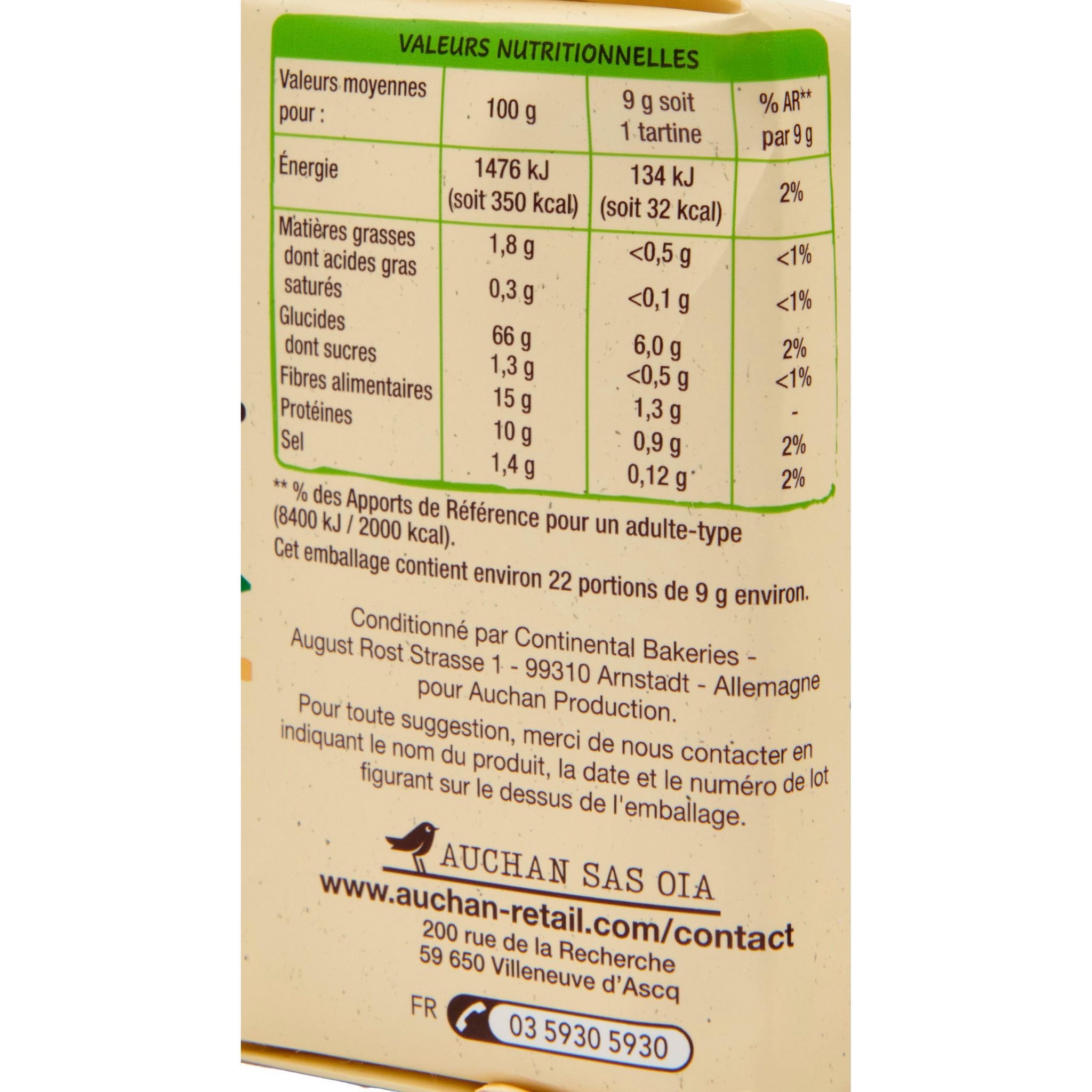 Voir la diapositive 2 : AUCHAN BIO Tartines croustillantes au seigle 200g