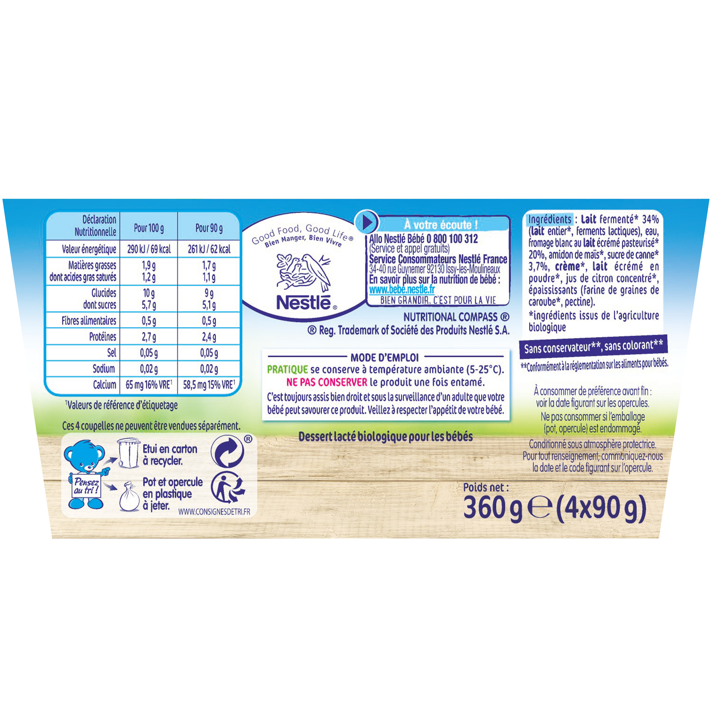 Voir la diapositive 2 : NESTLE P'tit onctueux petit pot dessert fromage blanc nature au sucre de canne bio dès 6 mois 4x90g