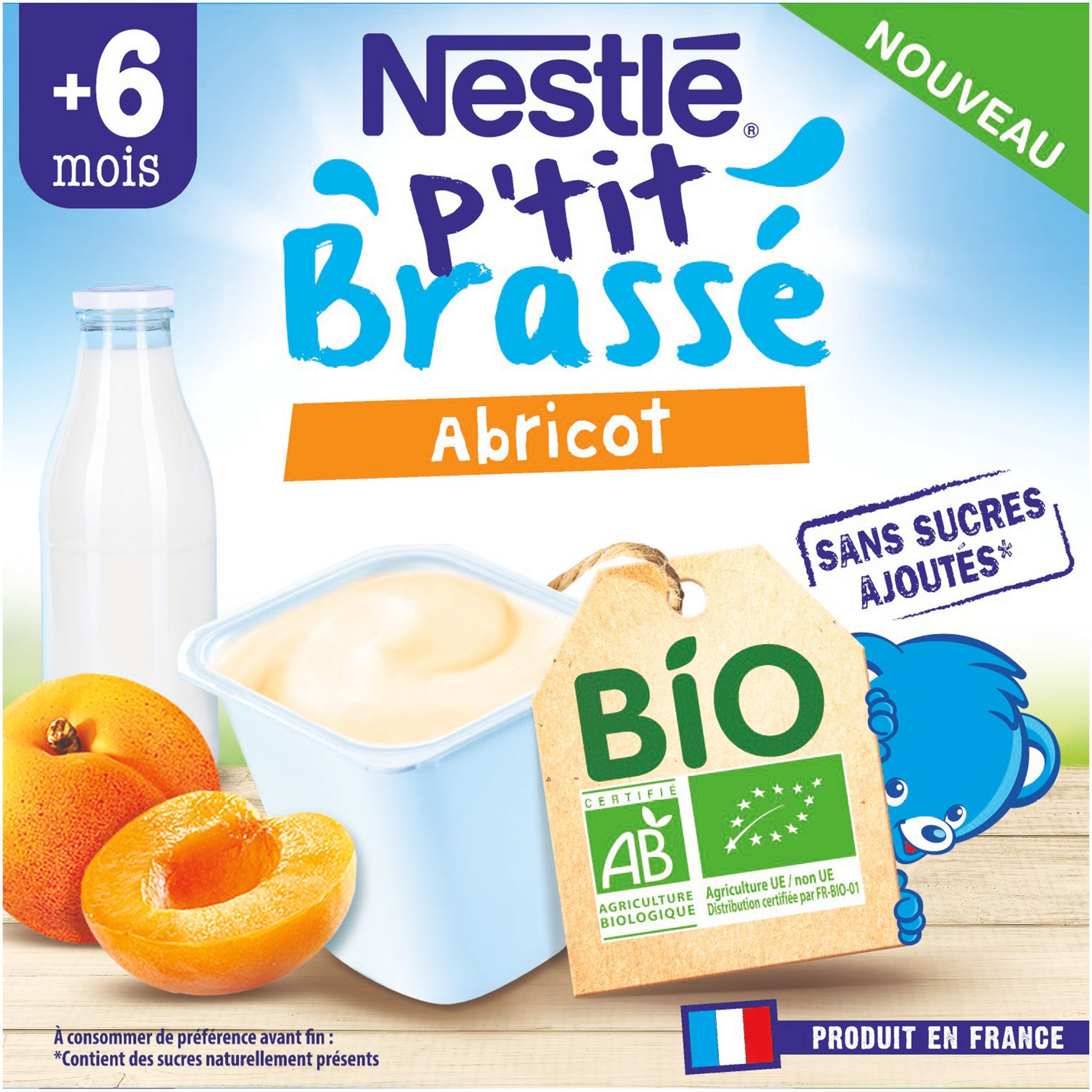 Voir la diapositive 3 : NESTLE P'tit brassé Dessert lacté à l'abricot bio dès 6 mois 4x90g