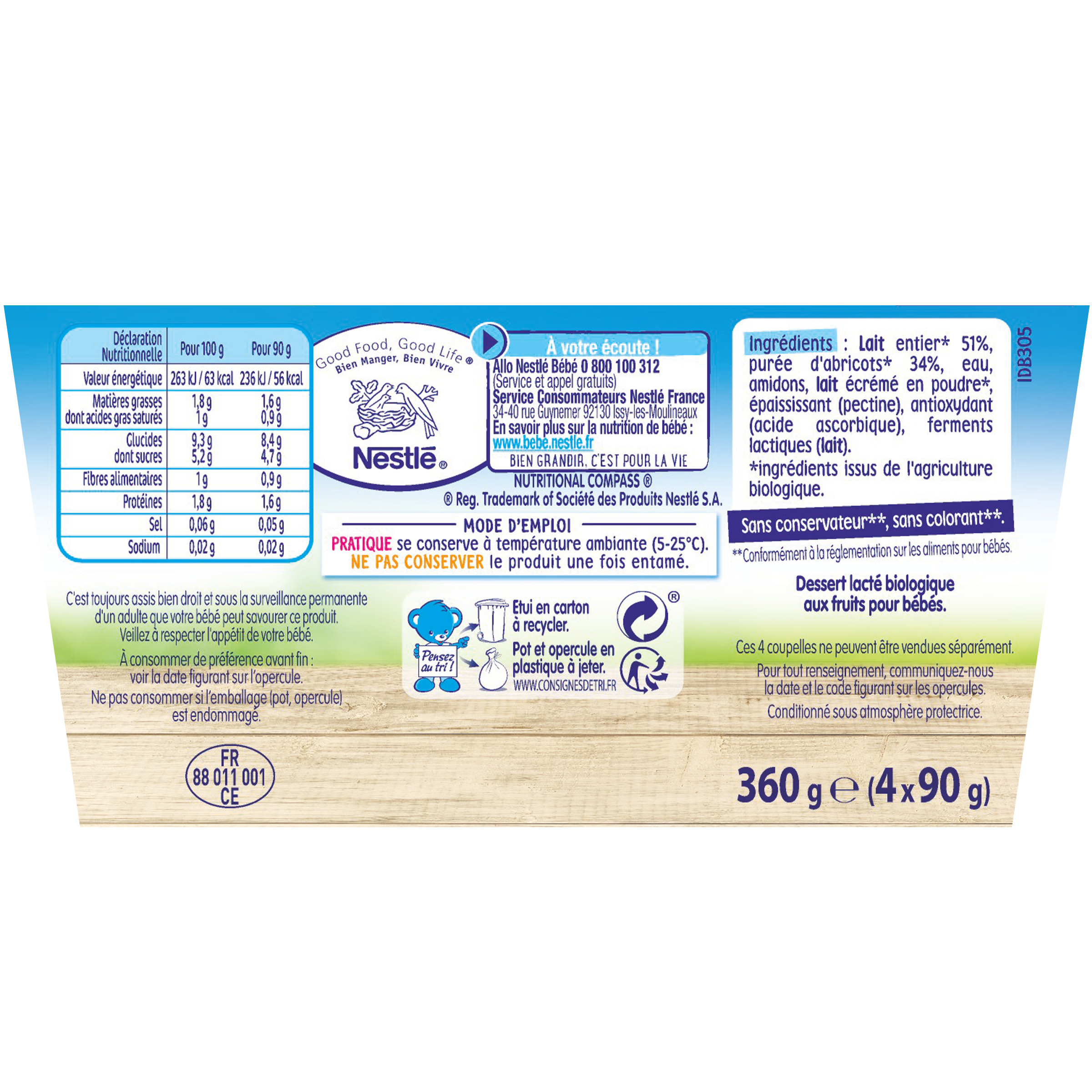 Voir la diapositive 4 : NESTLE P'tit brassé Dessert lacté à l'abricot bio dès 6 mois 4x90g