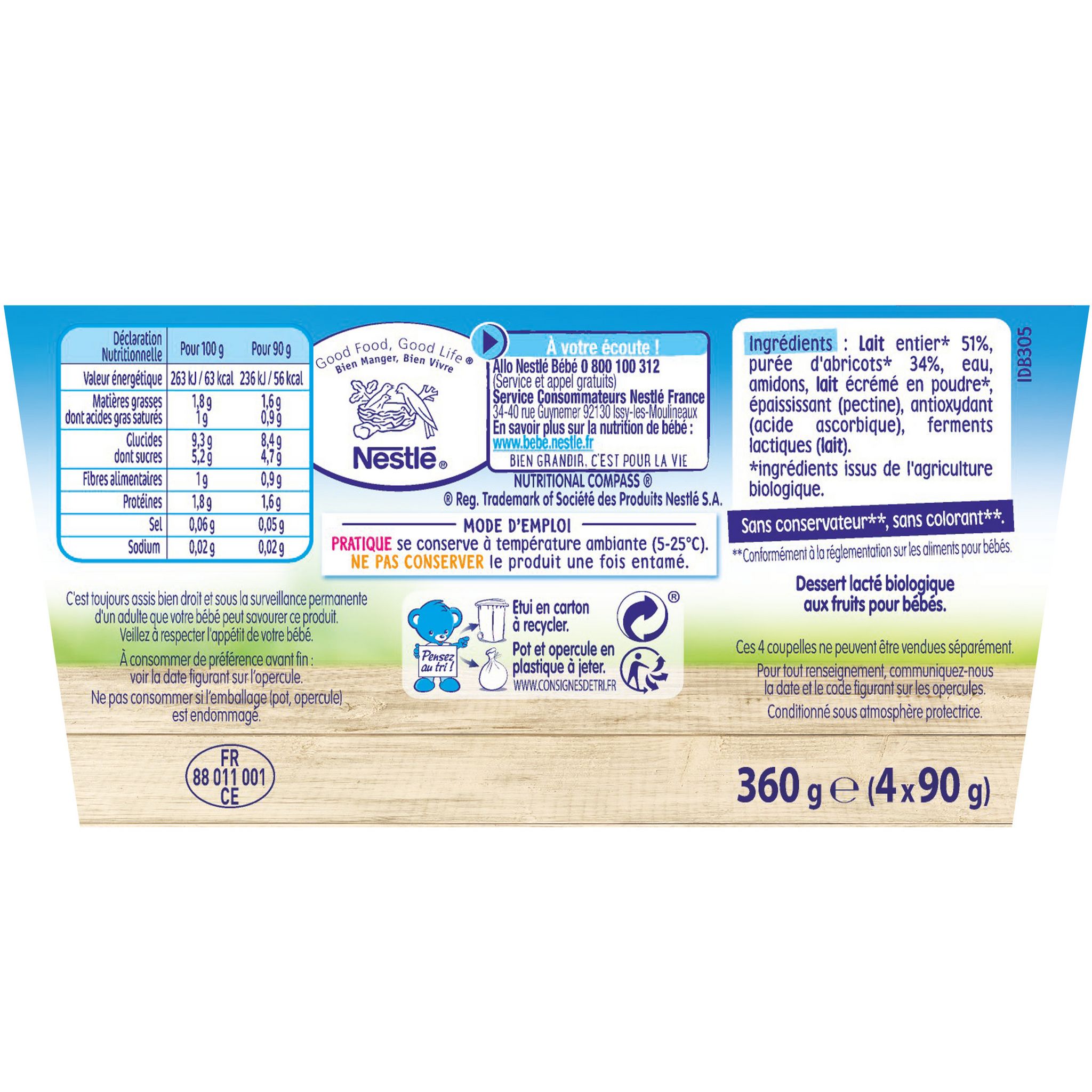 Voir la diapositive 4 : NESTLE P'tit brassé Dessert lacté à l'abricot bio dès 6 mois 4x90g