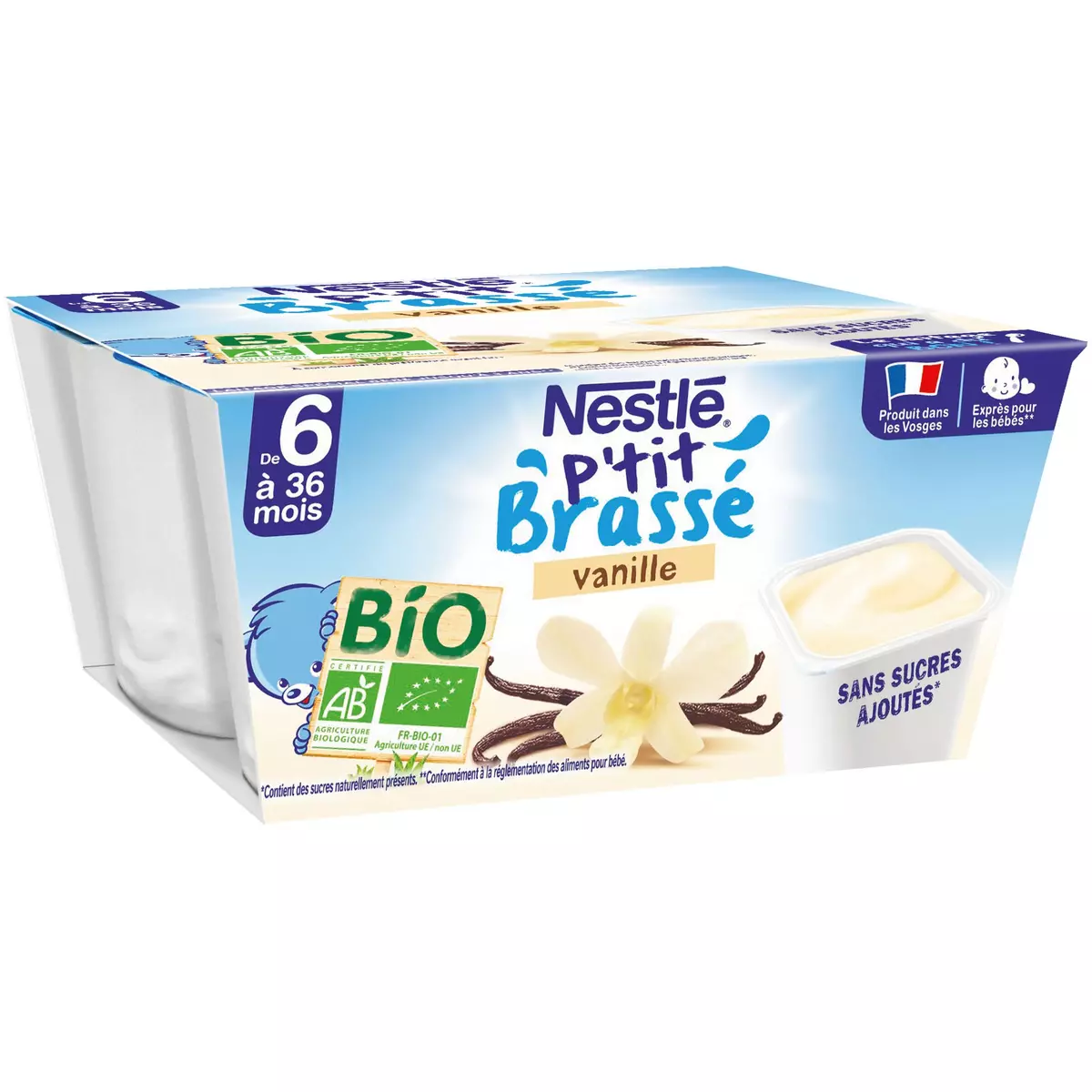 NESTLE P'tits brassé dessert lacté bio vanille 4x90g