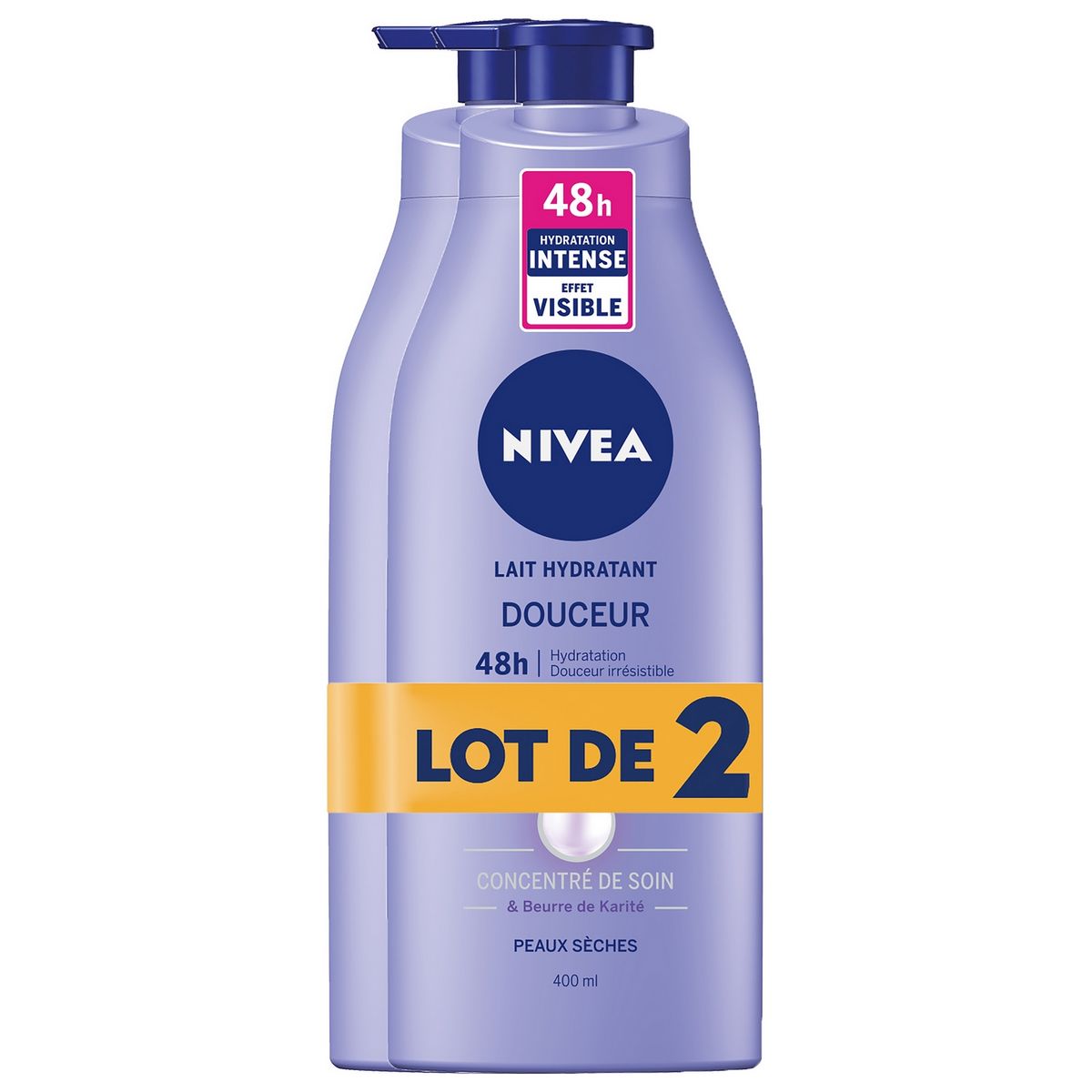 NIVEA Lait hydratant douceur 48h au beurre de karité pour peaux sèches 2x400ml