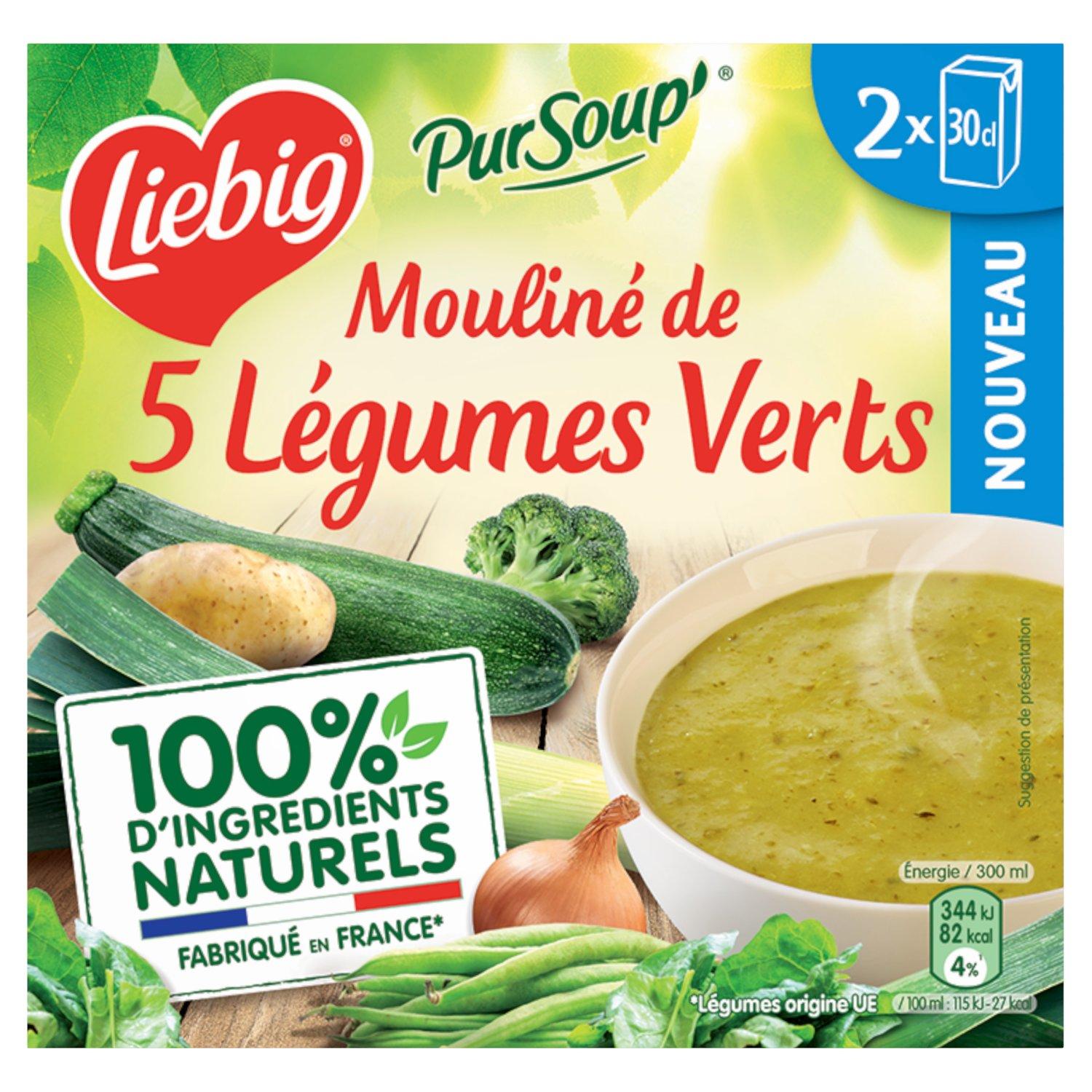 Voir la diapositive 2 : LIEBIG Soupe moulinée de 5 légumes verts 2 personnes 2x30cl