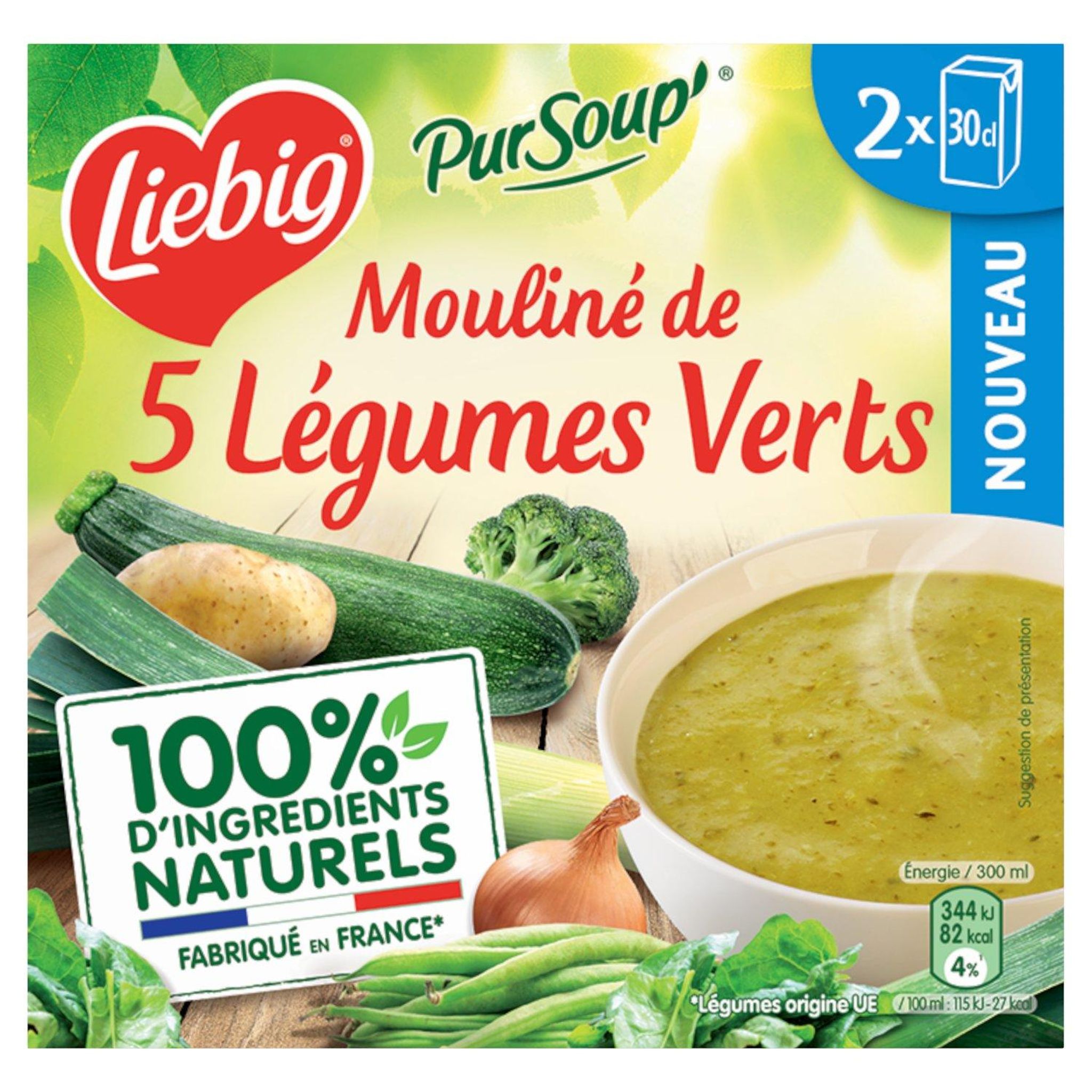 Voir la diapositive 2 : LIEBIG Soupe moulinée de 5 légumes verts 2x30cl