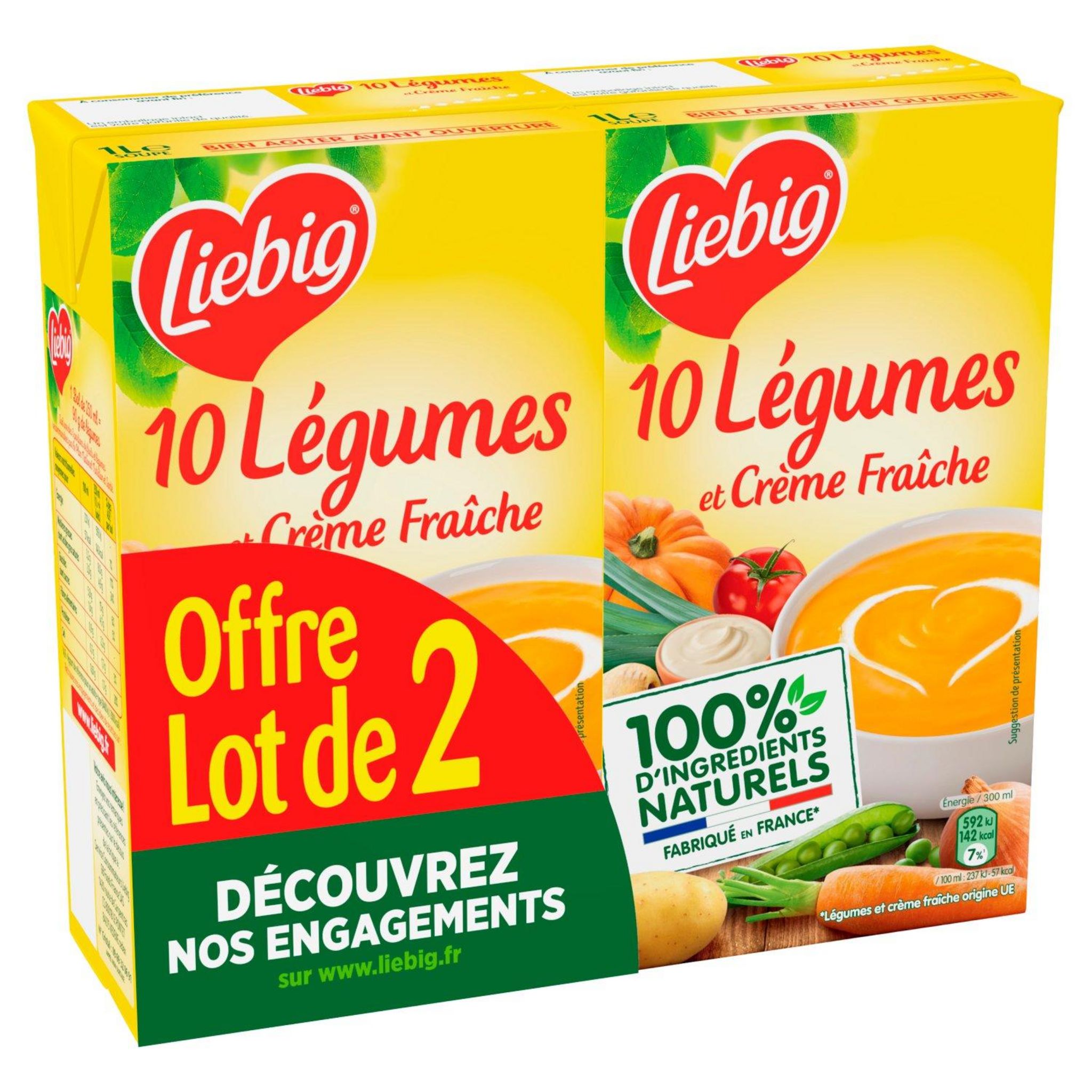 LIEBIG Soupe veloutée de 10 légumes et crème fraîche 2x1l