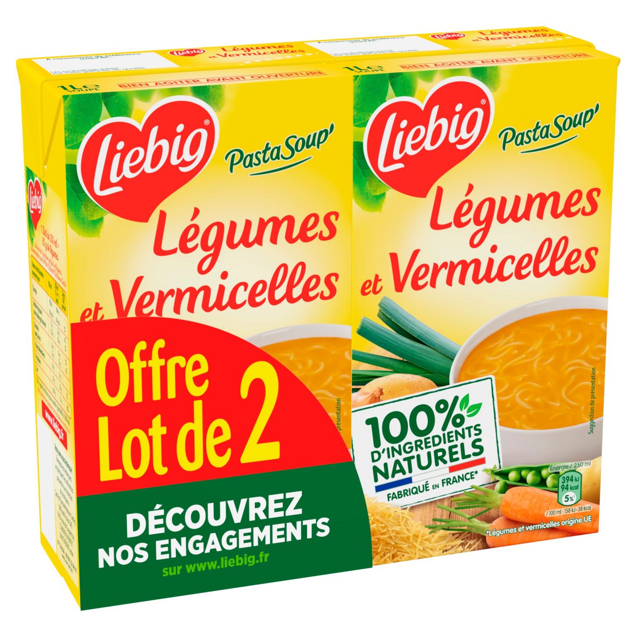 LIEBIG Soupe légumes et vermicelles 2x4 personnes 2x1l
