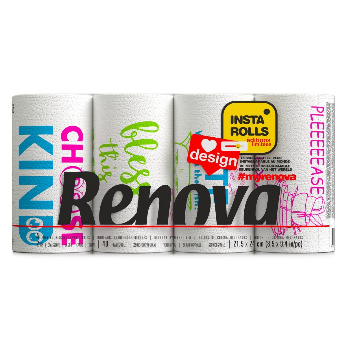 RENOVA Essuie-tout design 2 épaisseurs 4 rouleaux