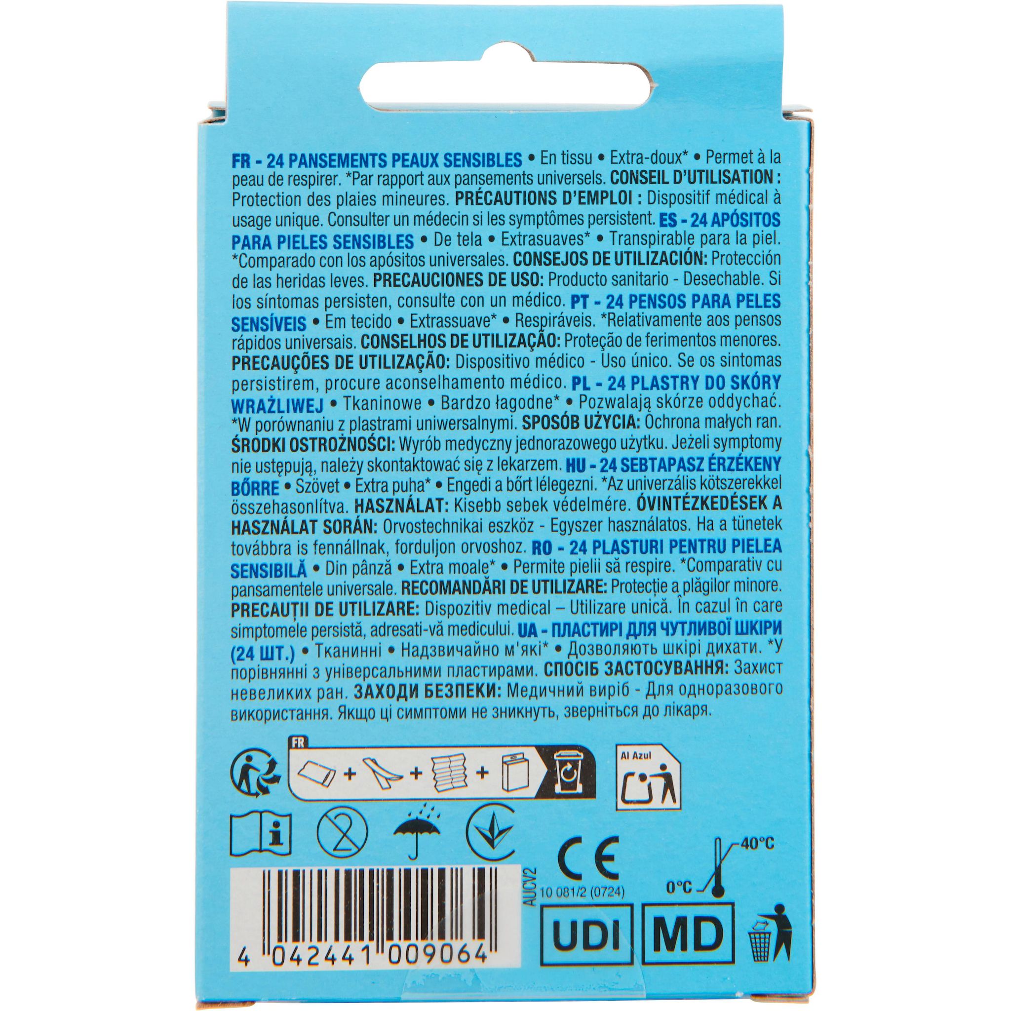 Voir la diapositive 4 : AUCHAN Pansements microporeux peaux sensibles 3 tailles 24 pièces