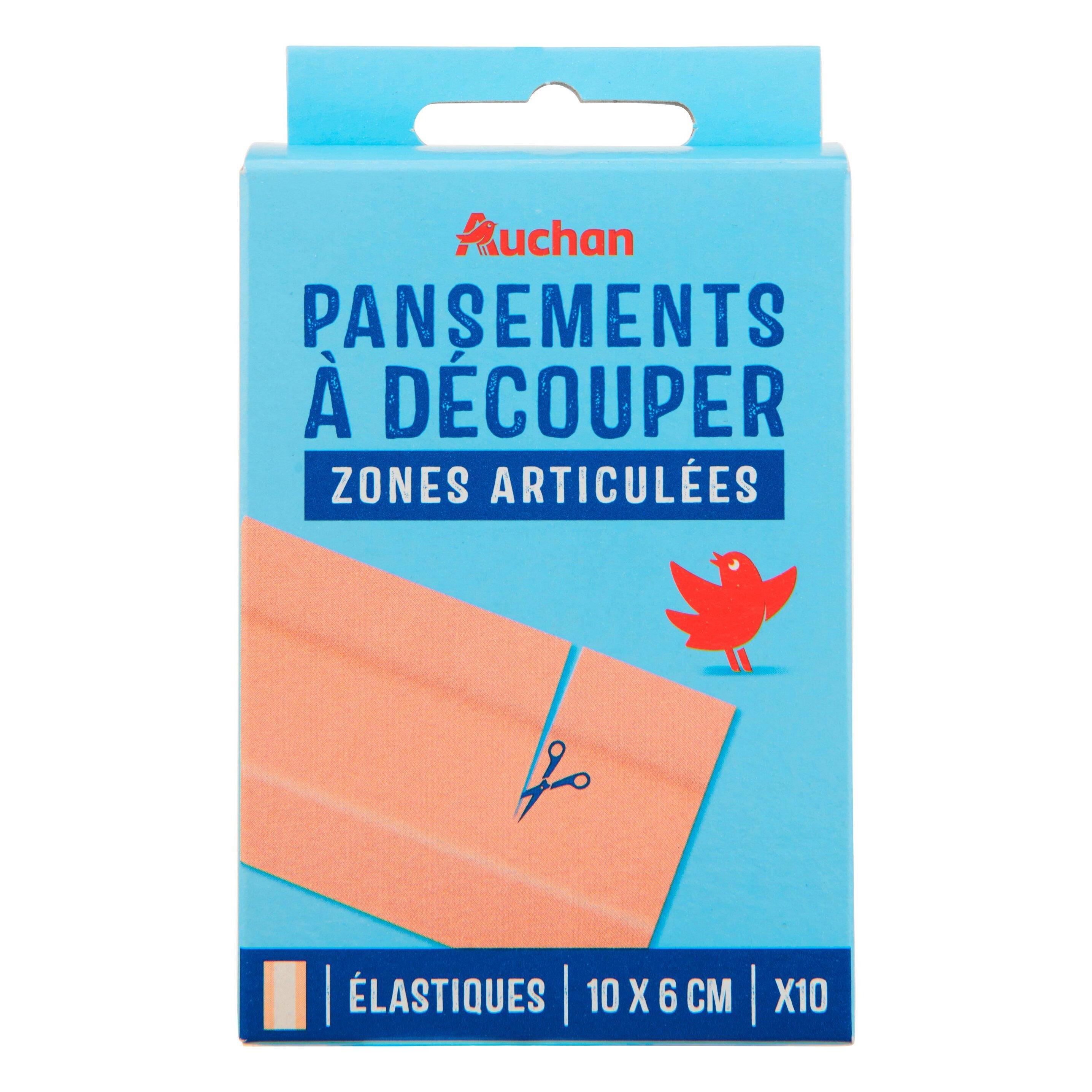 Voir la diapositive 2 : AUCHAN Pansements élastiques à découper 10 pansements