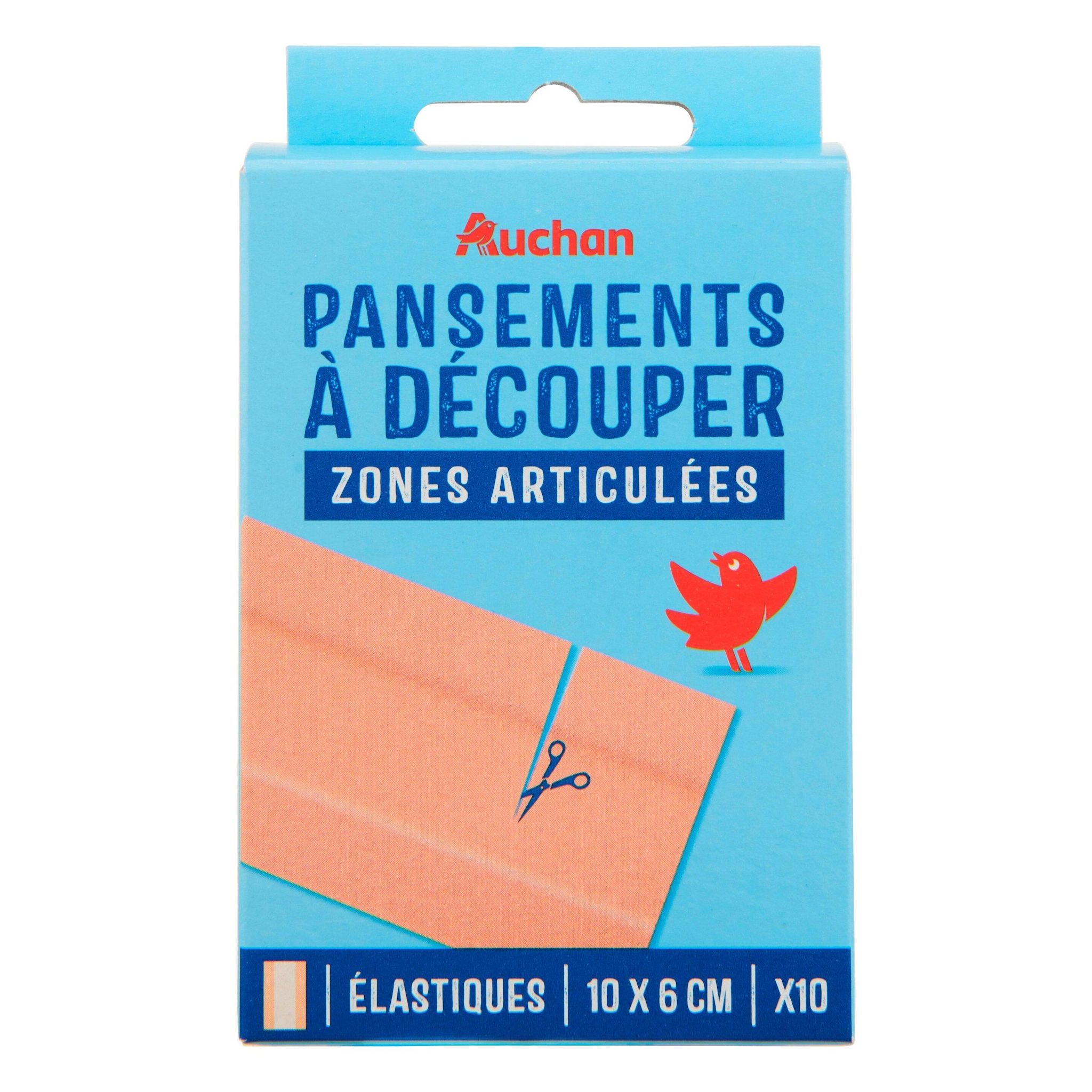 Voir la diapositive 2 : AUCHAN Pansements élastiques à découper 10 pansements