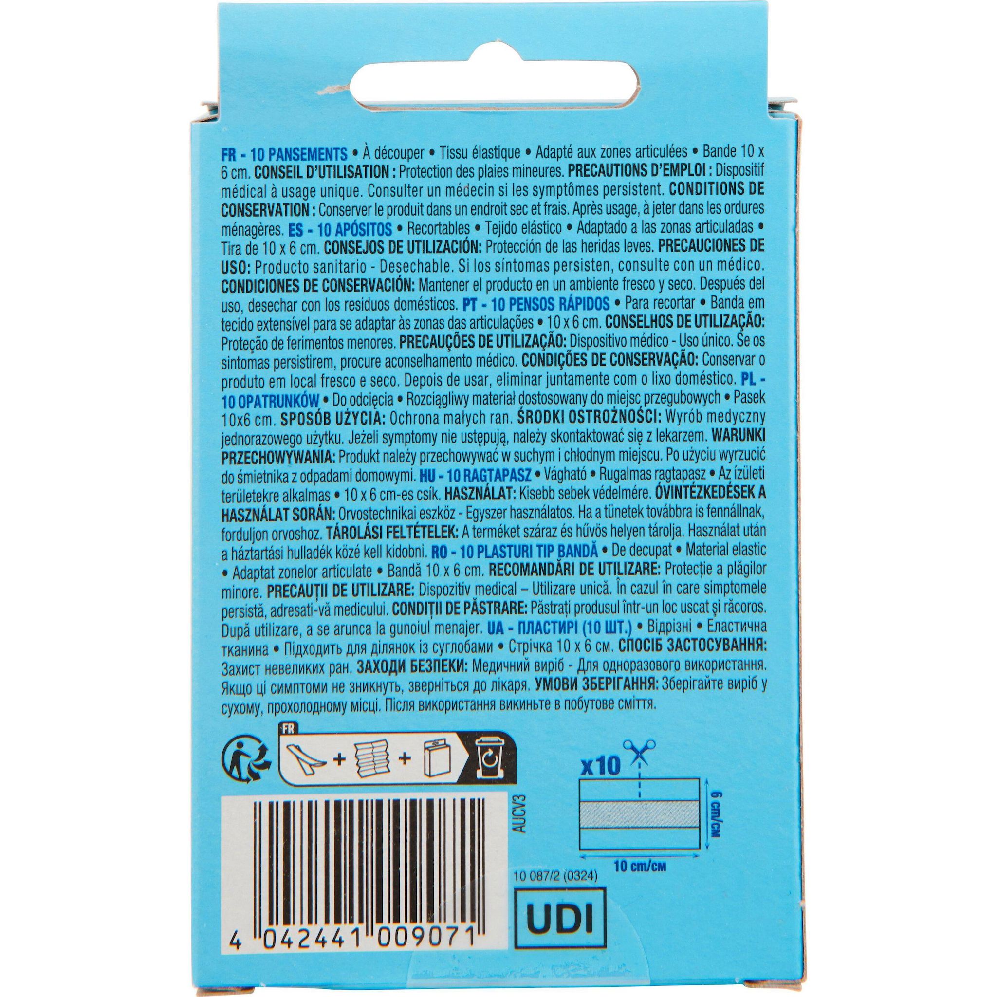 Voir la diapositive 3 : AUCHAN Pansements élastiques à découper 10 pansements