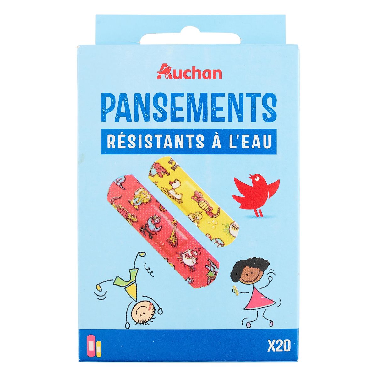 AUCHAN Pansement enfant résistant à l'eau 2 tailles 20 pièces 