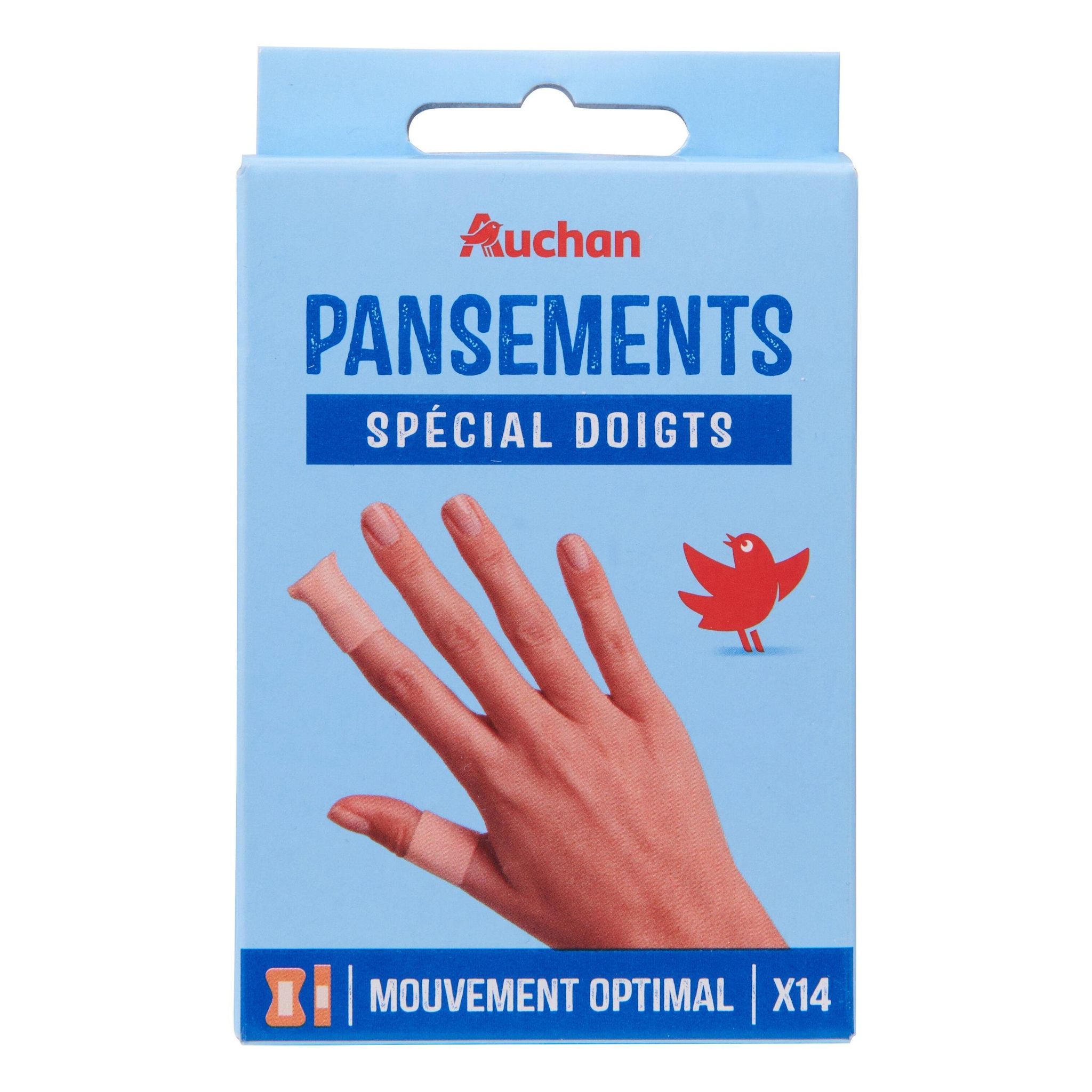 Voir la diapositive 3 : AUCHAN Pansements spécial doigts 2 modèles 14 pièces 