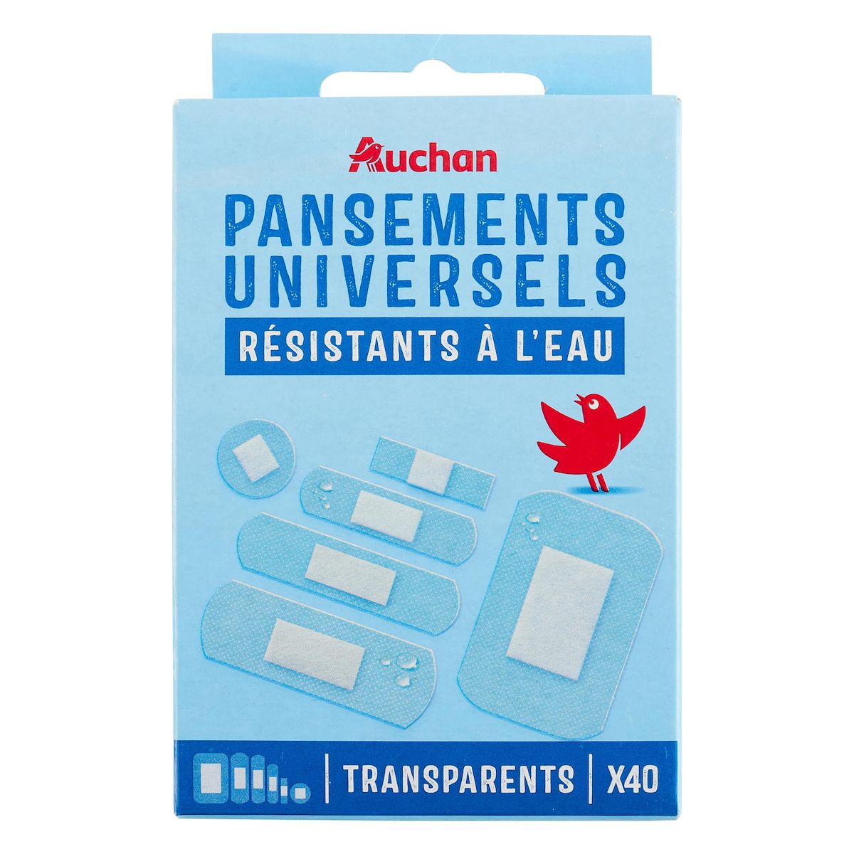 AUCHAN Pansements multi-usages résistants à l'eau 6 tailles 40 pansements