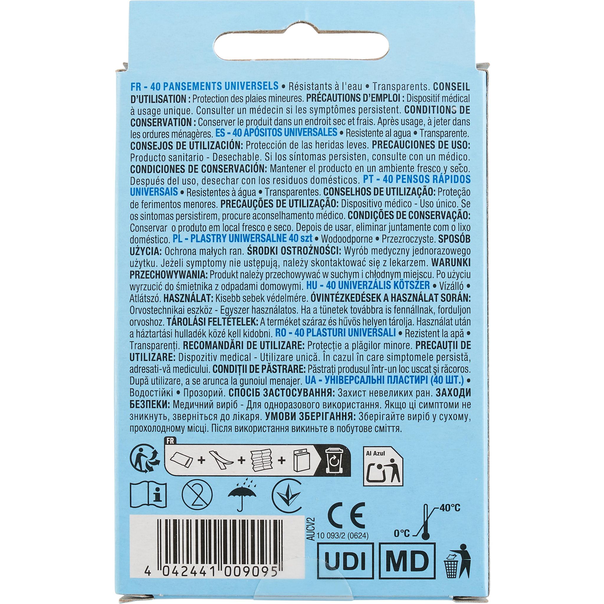 Voir la diapositive 2 : AUCHAN Pansements multi-usages résistants à l'eau 6 tailles 40 pansements