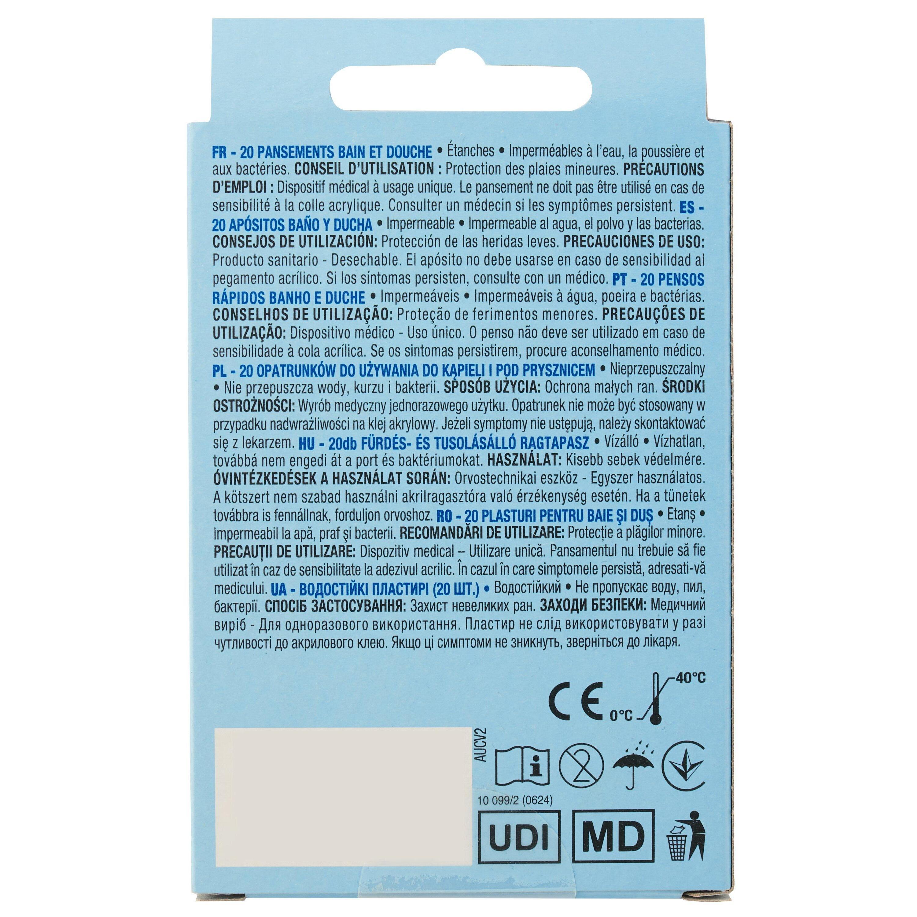 Voir la diapositive 3 : AUCHAN Pansement bain et douche 2 modèles 20 pièces 