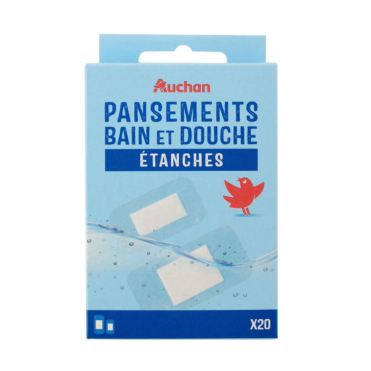 AUCHAN Pansement bain et douche 2 modèles 20 pièces 