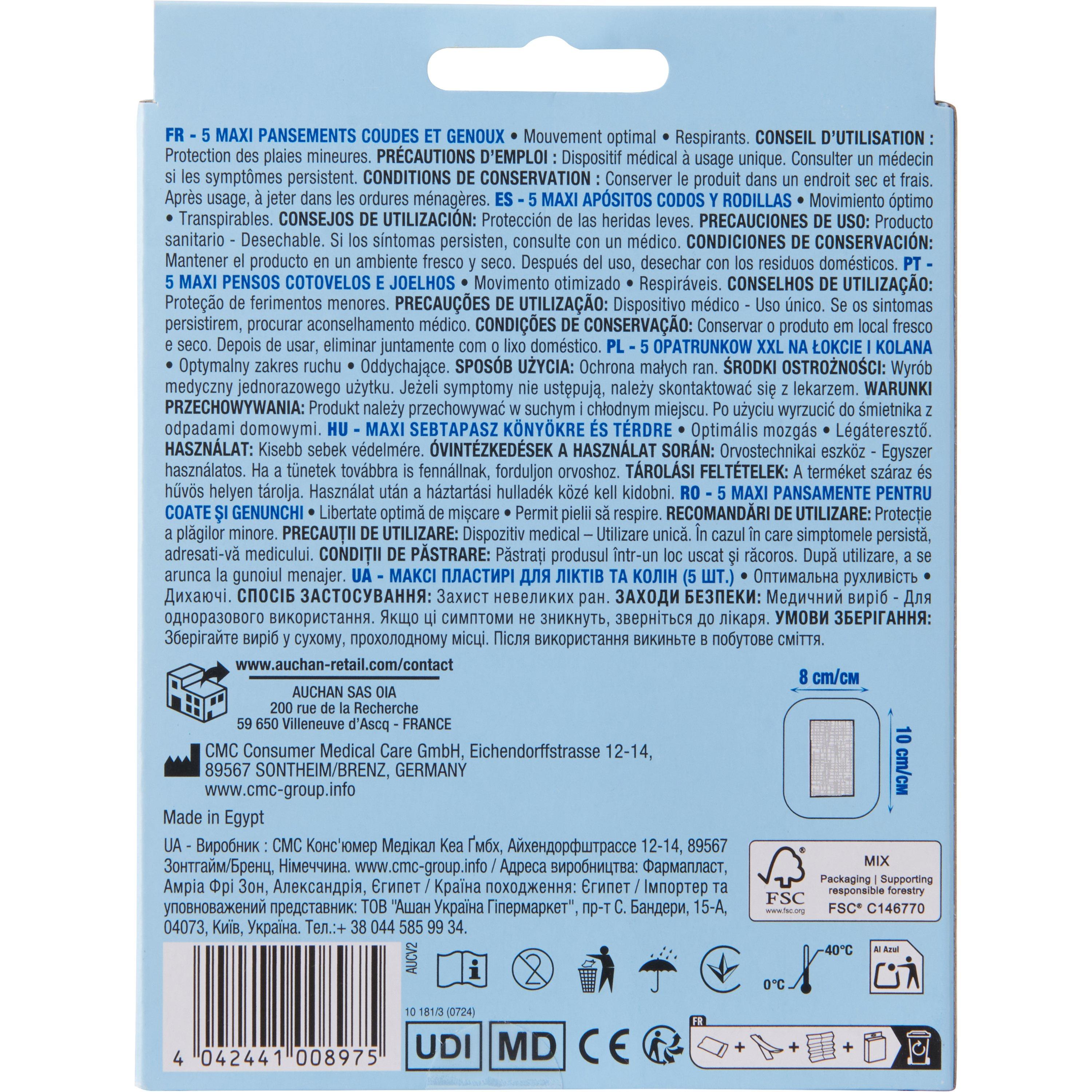 Voir la diapositive 2 : AUCHAN Maxi pansements pour coudes et genoux 5 pansements