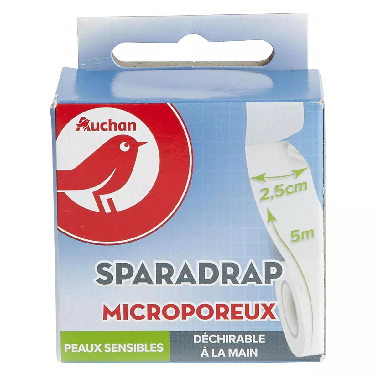 AUCHAN Sparadrap microporeux peaux sensibles 5mx2.5cm 1 rouleau