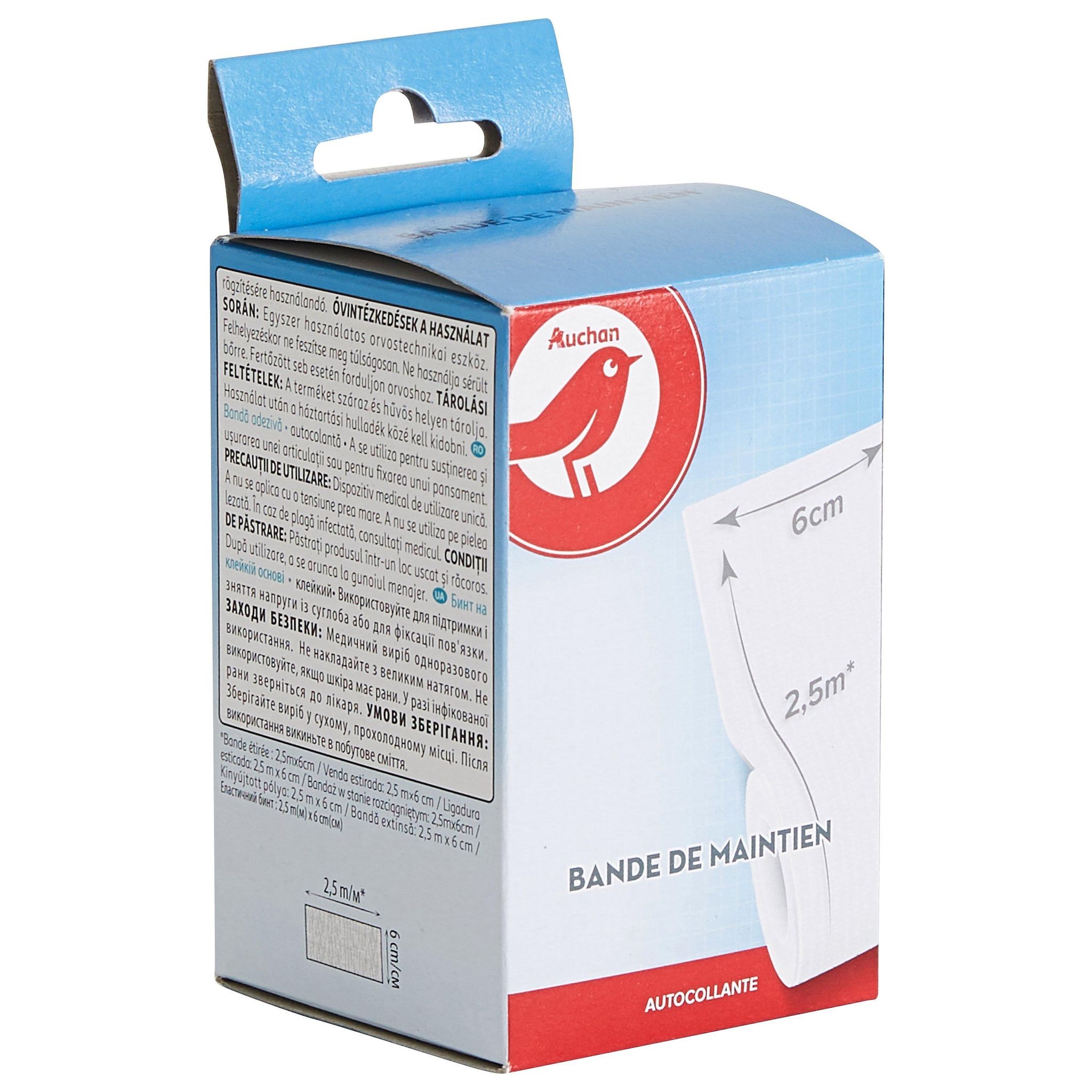 Voir la diapositive 3 : AUCHAN Bande de maintien autocollante 2.5m X 6cm 1 pièce