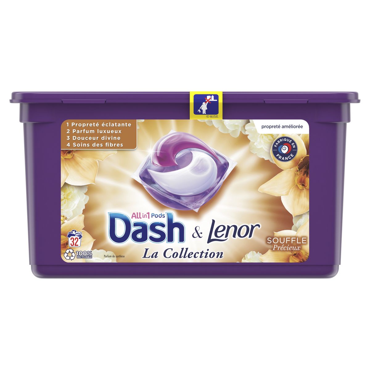 DASH Lessive capsules tout en 1 souffle précieux 32 capsules