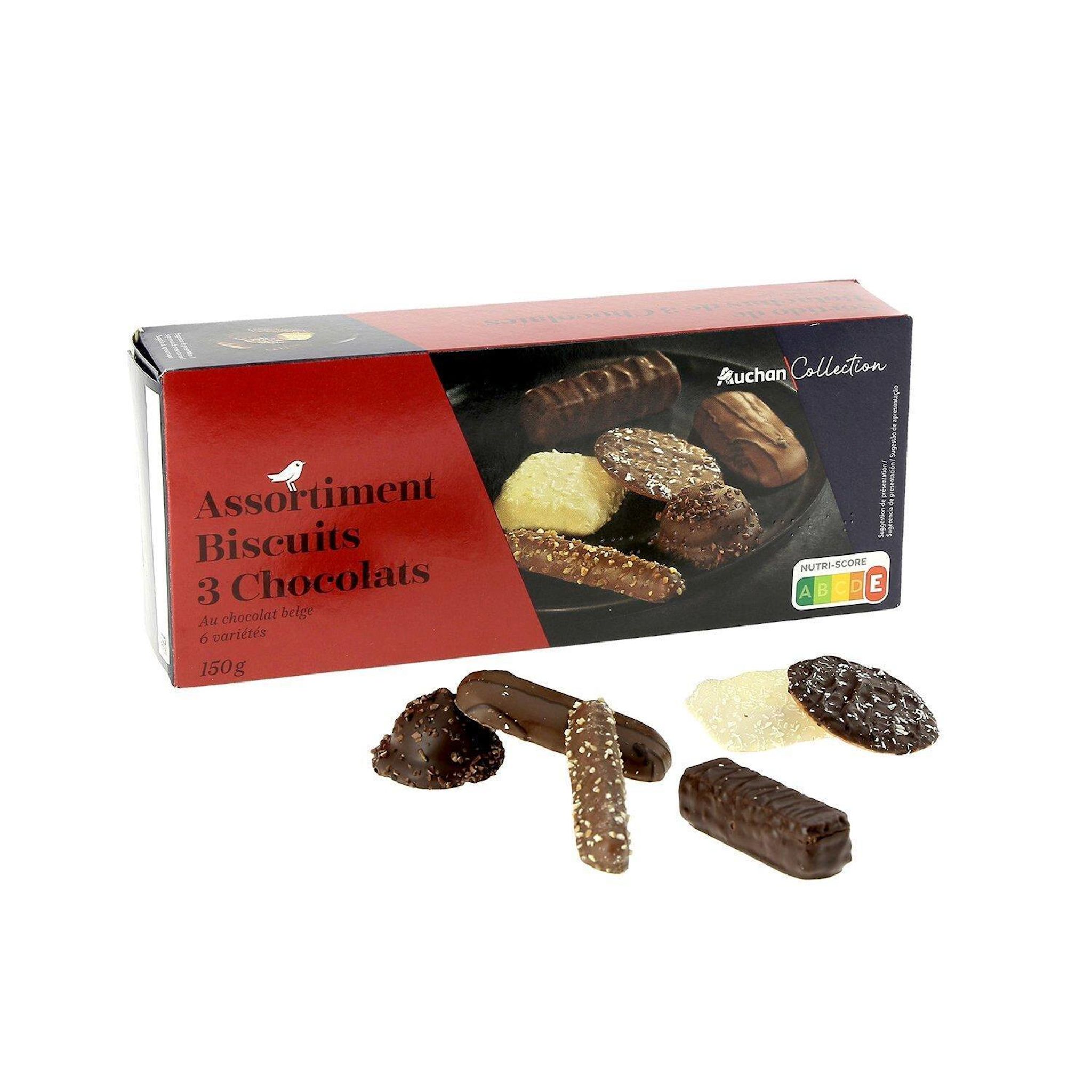 Voir la diapositive 2 : AUCHAN COLLECTION Assortiment de biscuits au chocolat 17 biscuits 150g