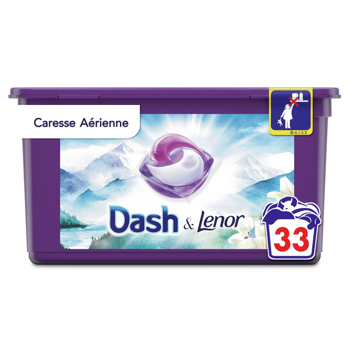 DASH Lessive capsules tout en 1 caresse aérienne 33 capsules