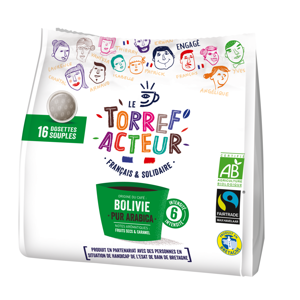 LE TORREF ACTEUR Dosettes de café souples bio Bolivie pur arabica 16 dosettes  112g