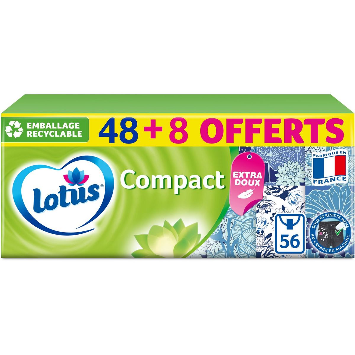 LOTUS Mouchoirs compact blancs extra doux 48+8 offerts 52 mouchoirs