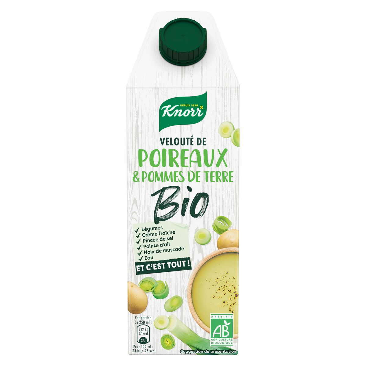 KNORR Velouté de poireaux et pommes de terre bio 75cl