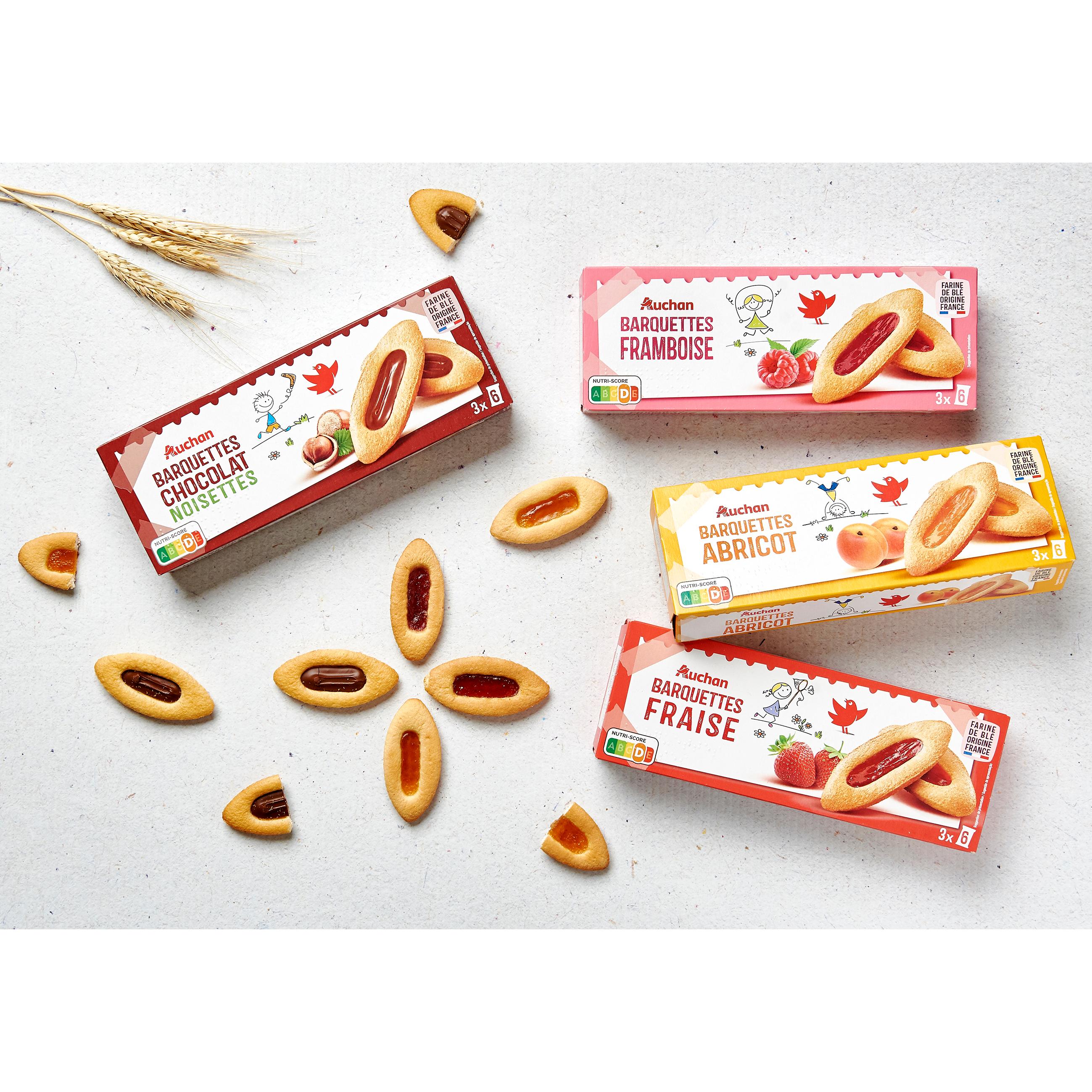 Voir la diapositive 3 : AUCHAN Biscuits barquettes framboise sachets fraîcheur 3x6 biscuits 120g