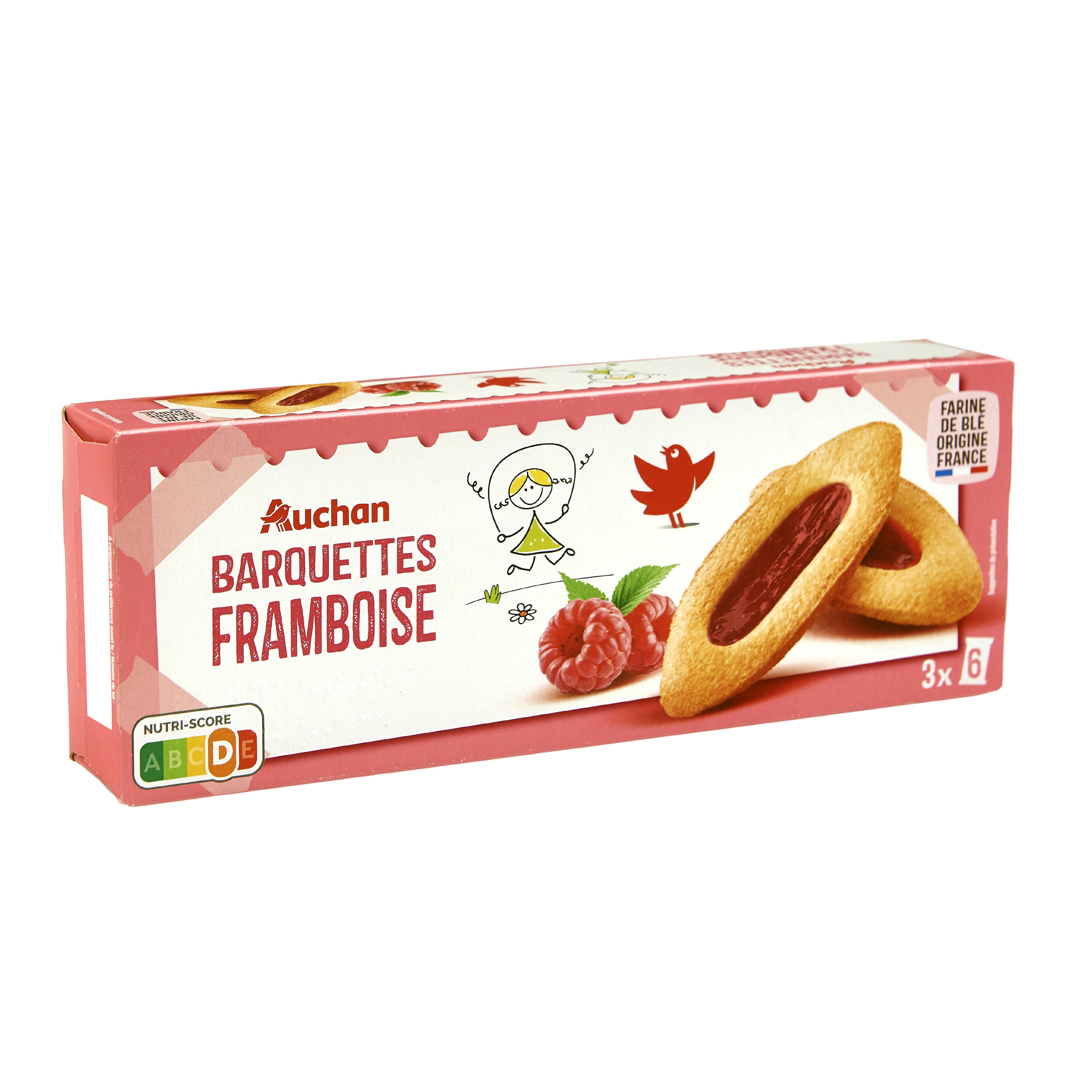 Voir la diapositive 4 : AUCHAN Biscuits barquettes framboise sachets fraîcheur 3x6 biscuits 120g