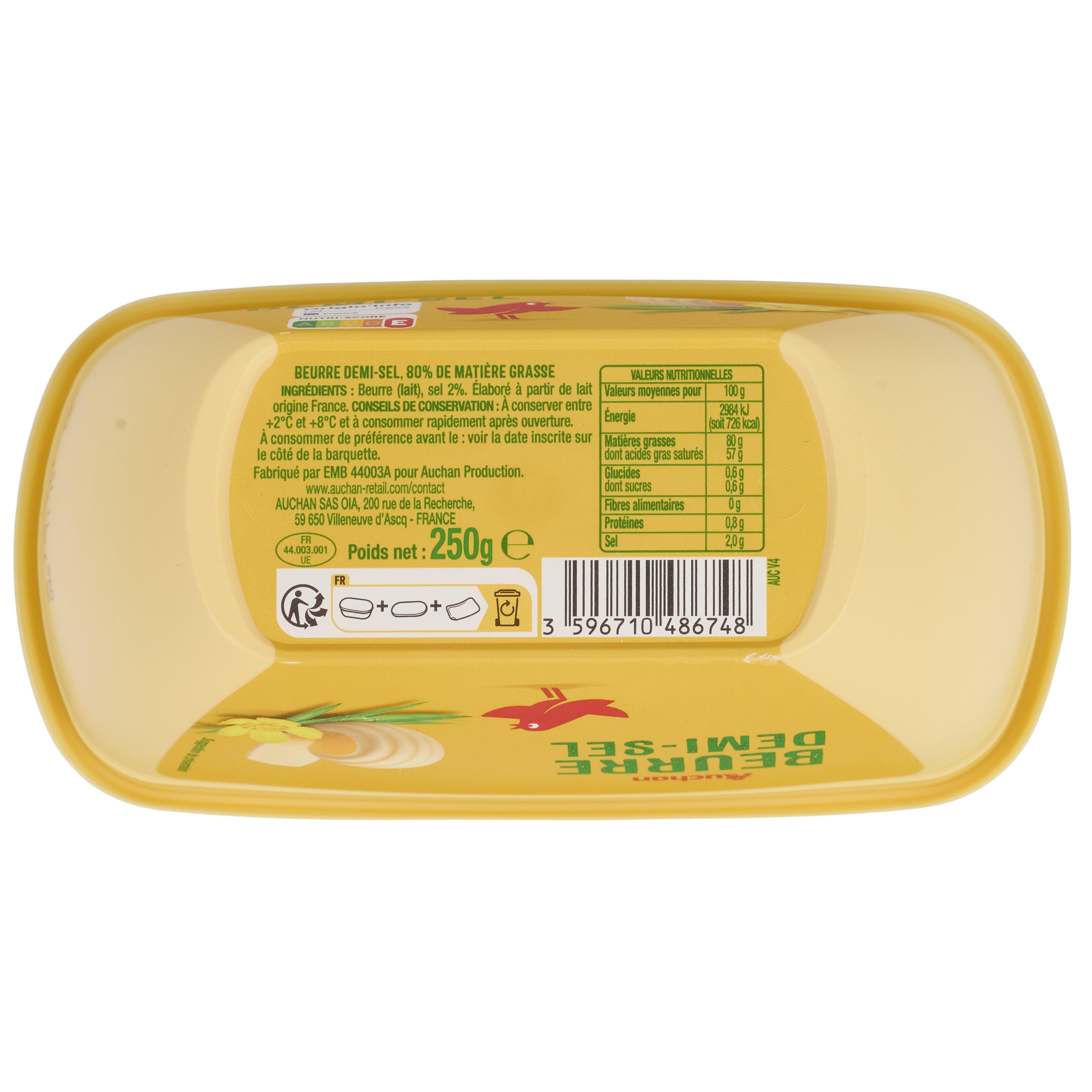 Voir la diapositive 4 : AUCHAN Beurre demi-sel 80%MG 250g