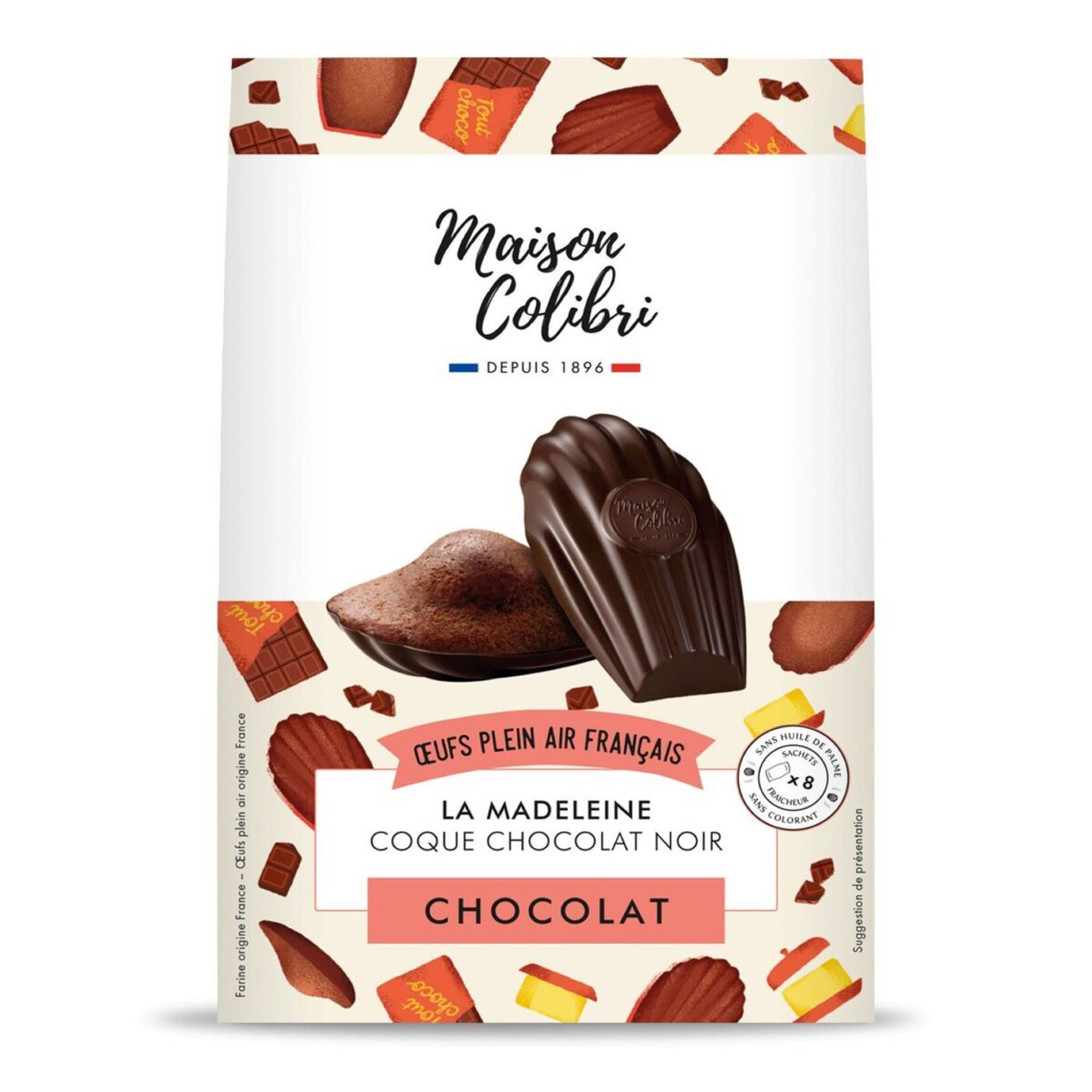 MAISON COLIBRI Madeleine au chocolat coque chocolat noir 8 sachets 240g