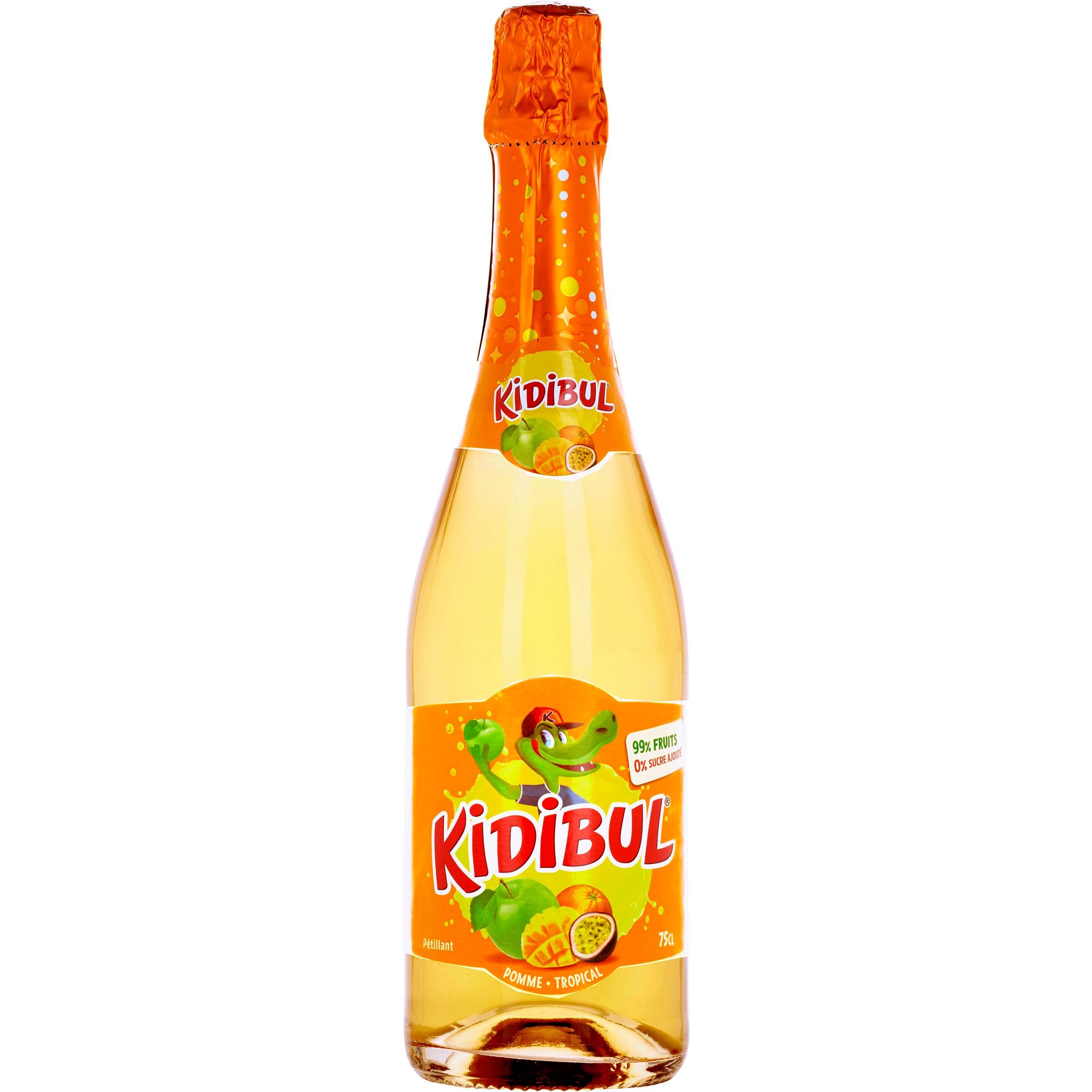 Voir la diapositive 2 : KIDIBUL Boisson pétillante pomme tropical 75cl