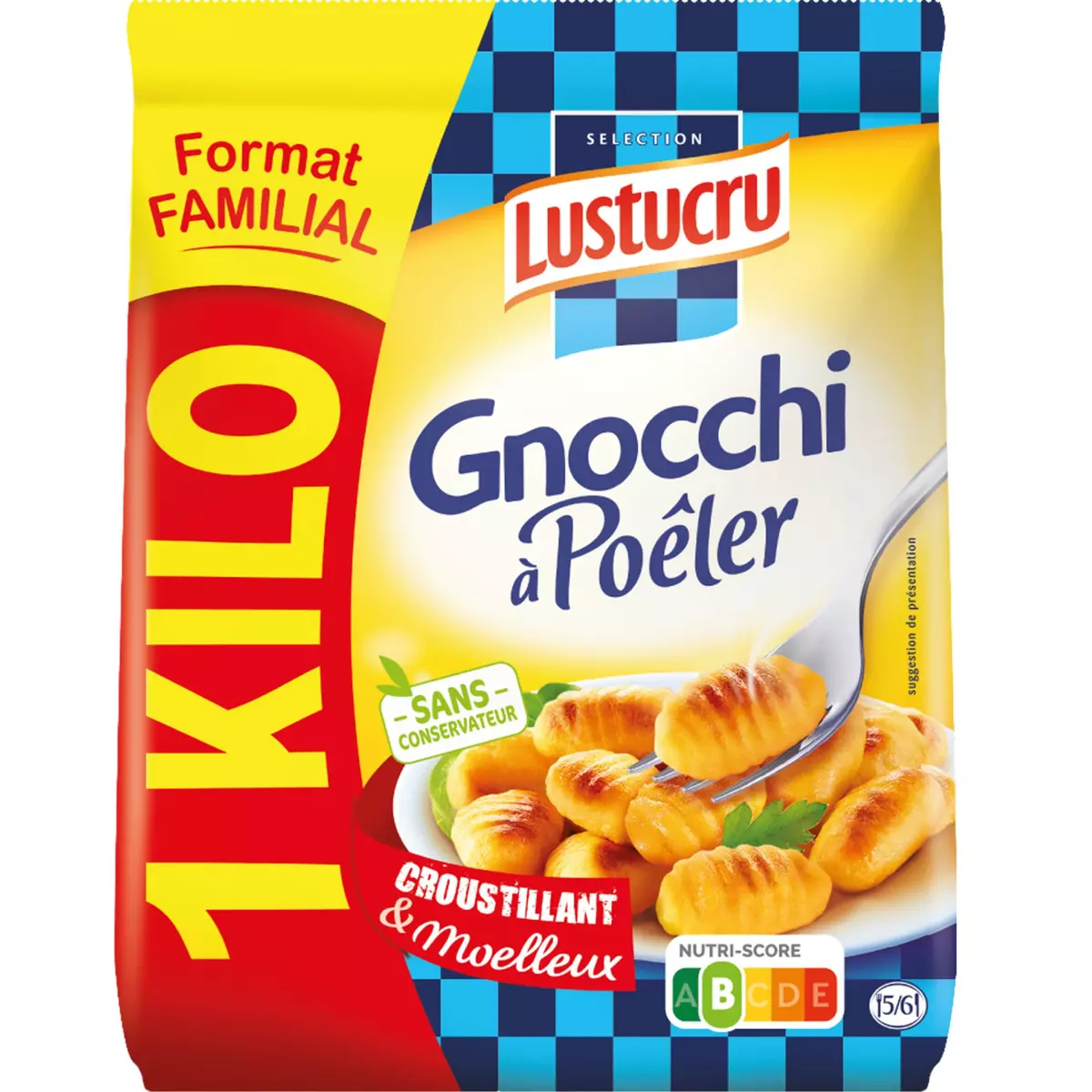 LUSTUCRU Gnocchi à poêler nature format familial 6 portions 1kg
