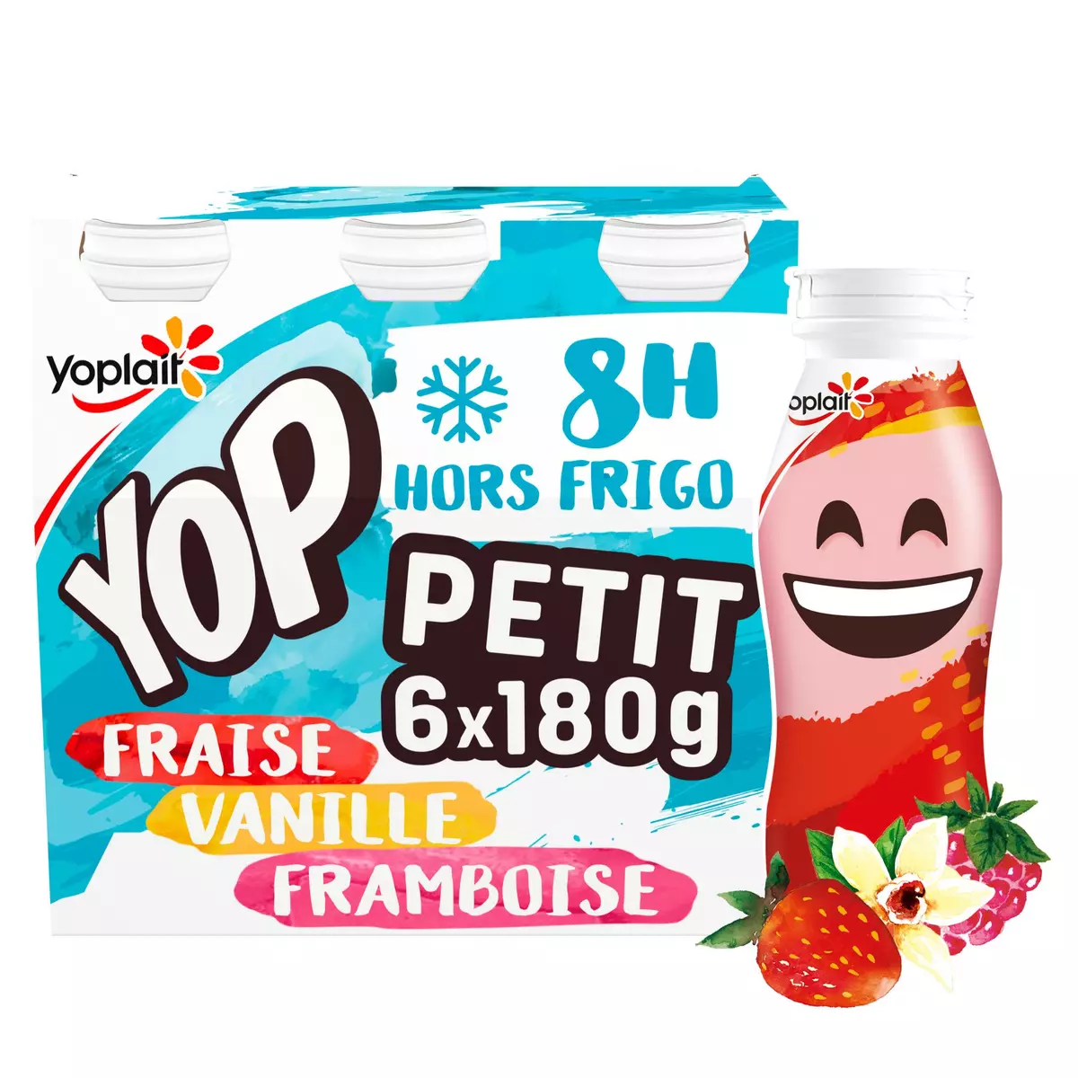 PTIT YOP Yaourt à boire panaché à la fraise vanille et framboise 6x180g