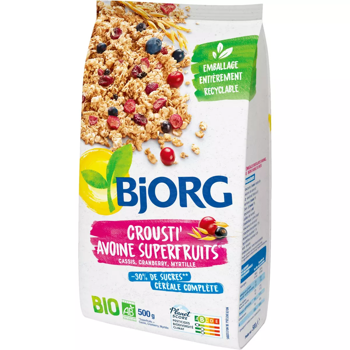 BJORG Muesli de céréales bio Superfruits sans sucres ajoutés 375g pas cher  