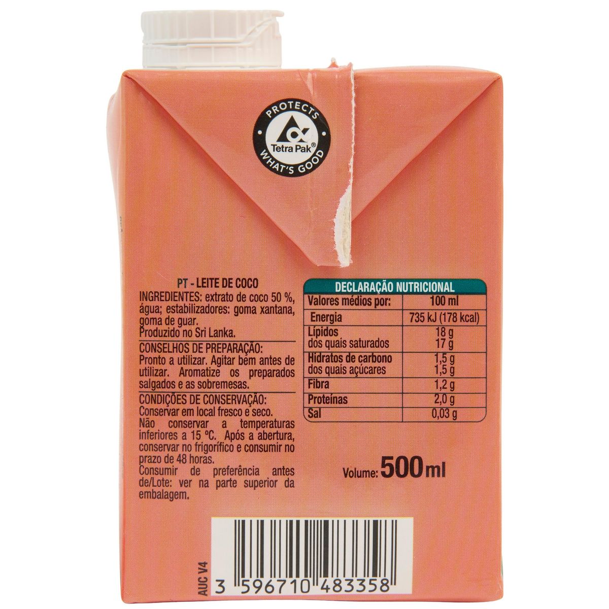 AUCHAN Lait de coco brique refermable 50cl