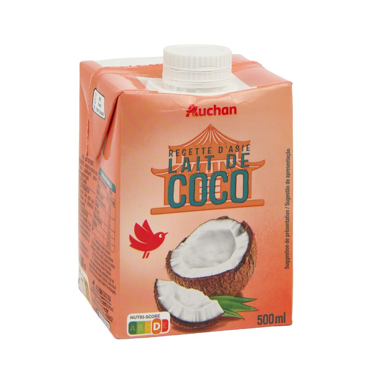 AUCHAN Lait de coco brique refermable 50cl
