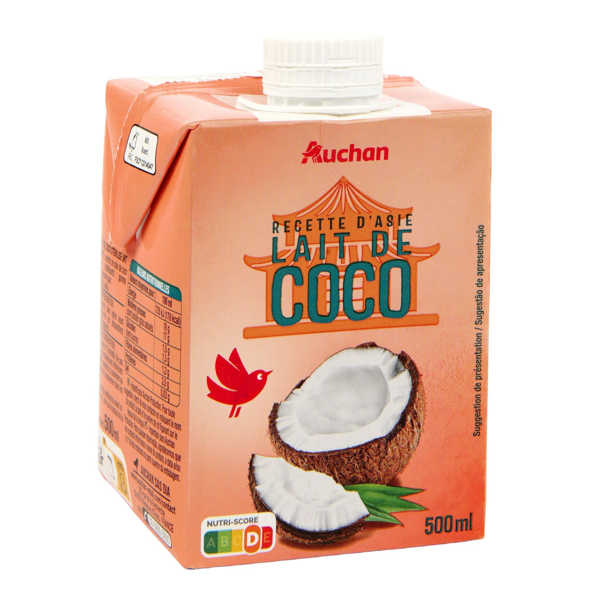 Voir la diapositive 5 : AUCHAN Lait de coco brique refermable 50cl