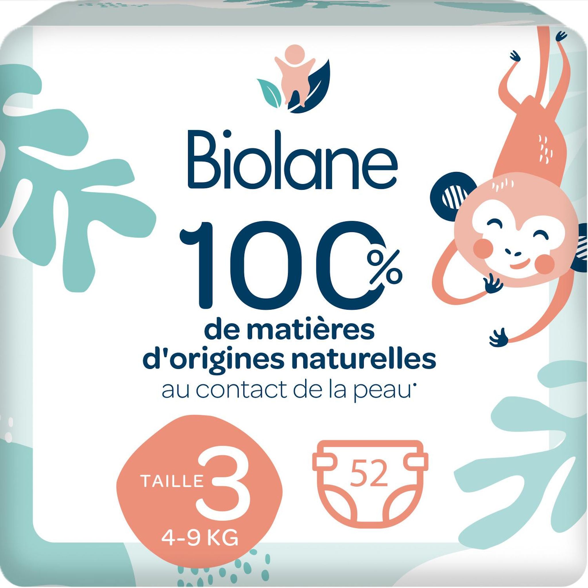 BIOLANE Couches naturelles 0% taille 3 ( 4-9kg ) 52 couches