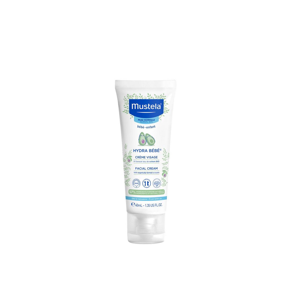 MUSTELA Hydra bébé crème visage peau normale à l'avocat 40ml