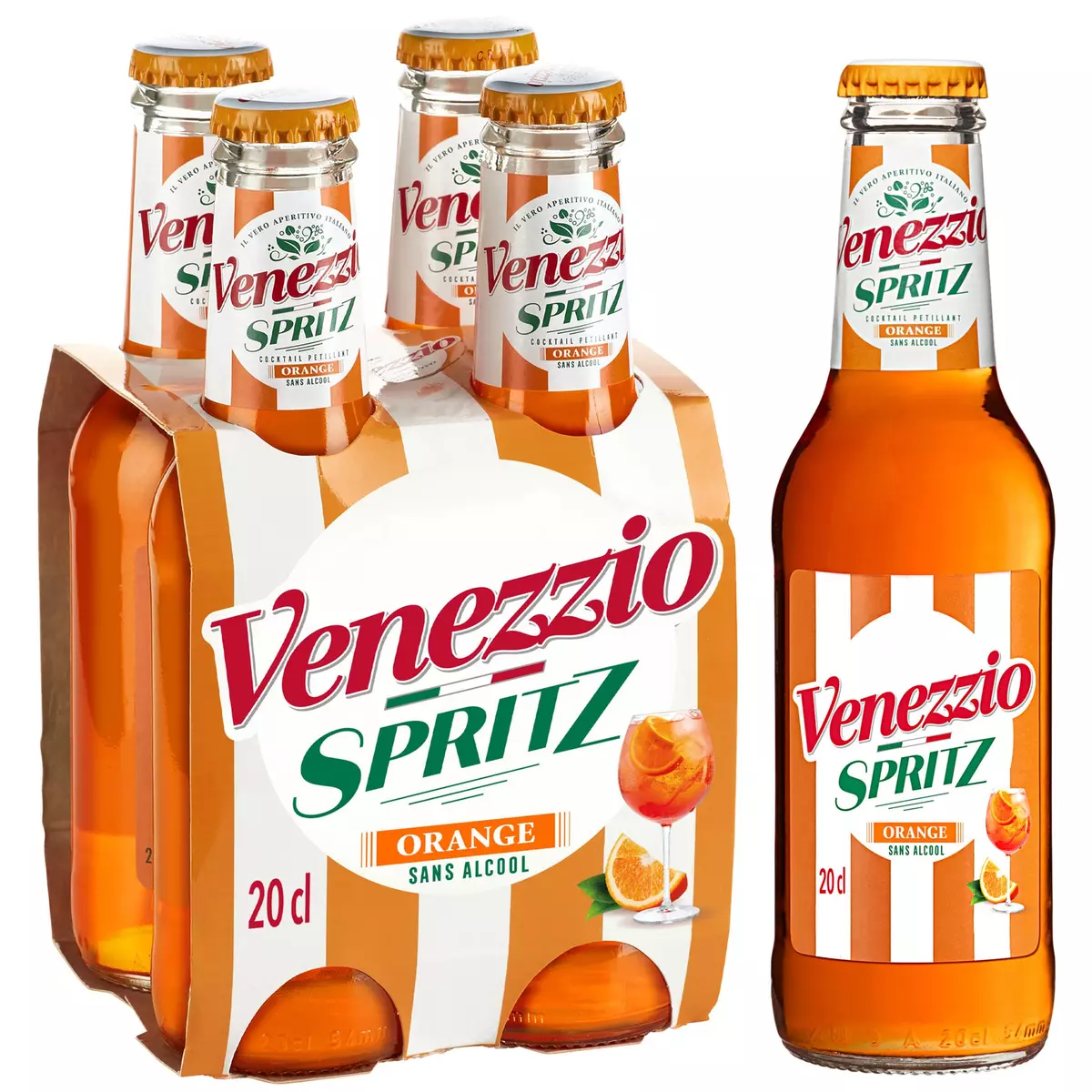 VENEZZIO Apéritif pétillant sans alcool goût orange bouteille 4x20cl