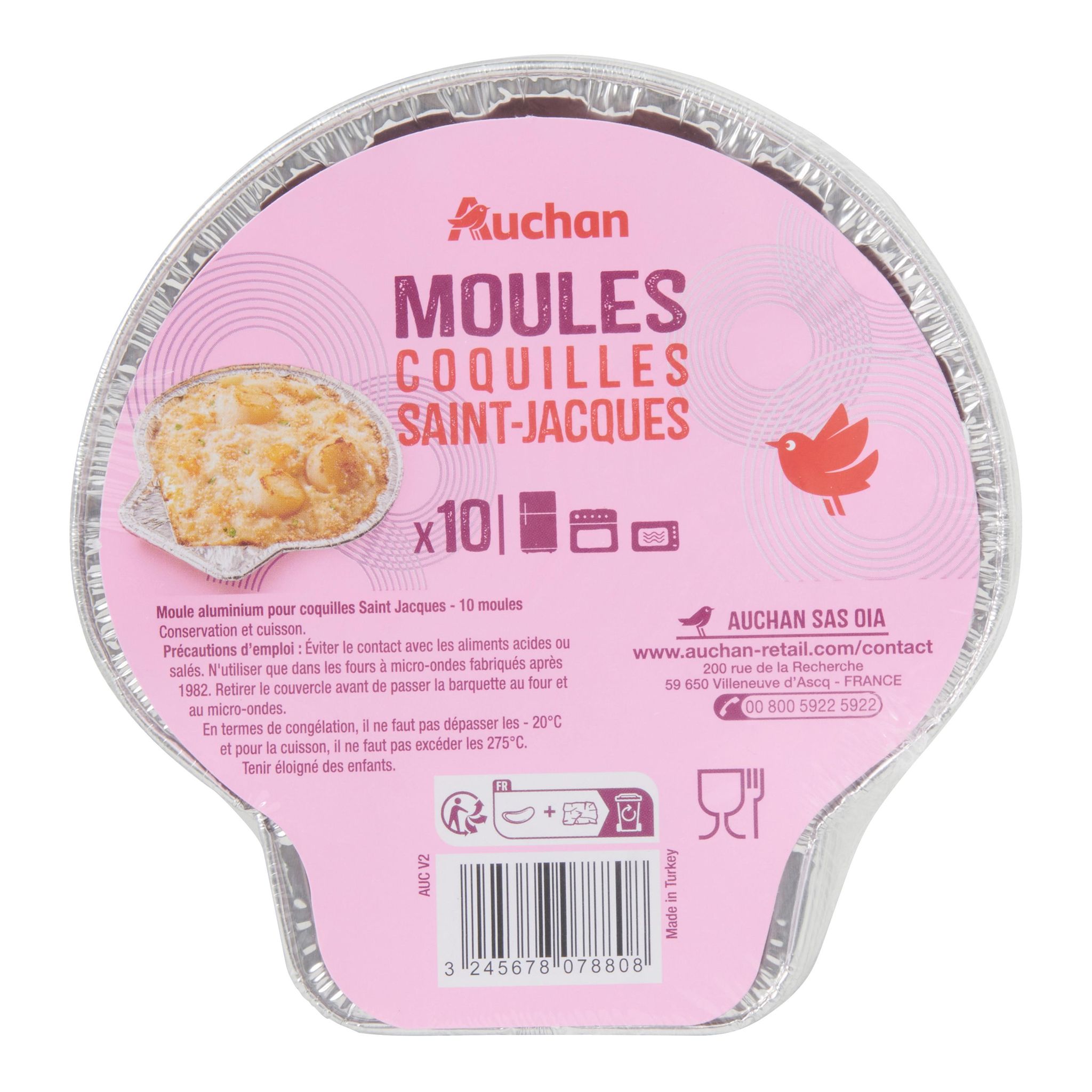 Voir la diapositive 2 : AUCHAN Moules aluminium pour coquilles Saint-Jacques 10 pièces 