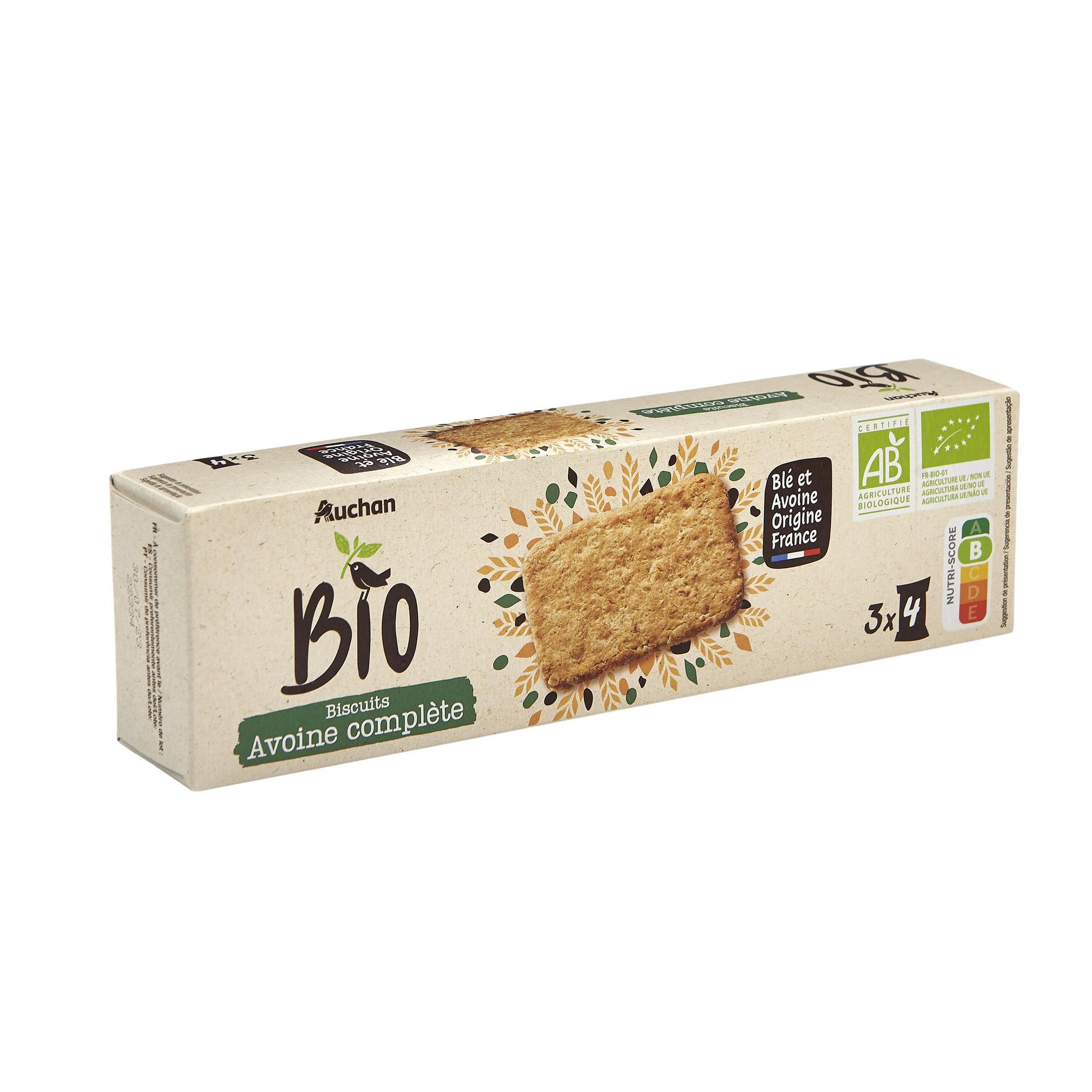 Voir la diapositive 2 : AUCHAN BIO Biscuits à l'avoine complète sachets fraîcheur 3x4 biscuits 130g