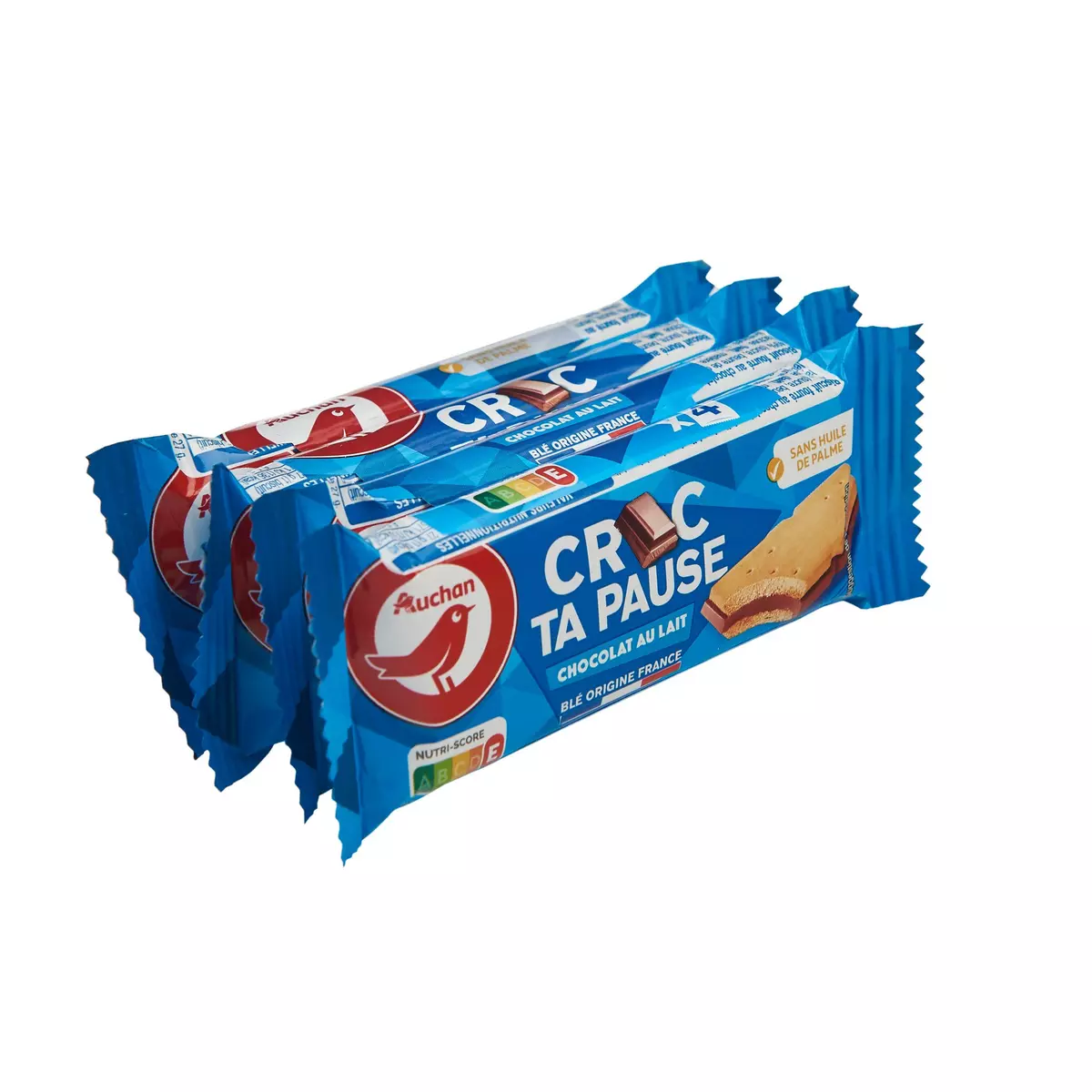 AUCHAN Croc ta pause Biscuit avec barre de chocolat sachets individuels 4 pièces 108g