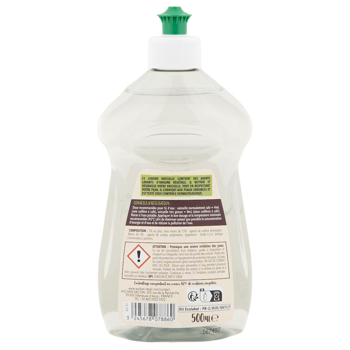 AUCHAN BETTER LIFE Liquide vaisselle dégraissant agrumes 500ml
