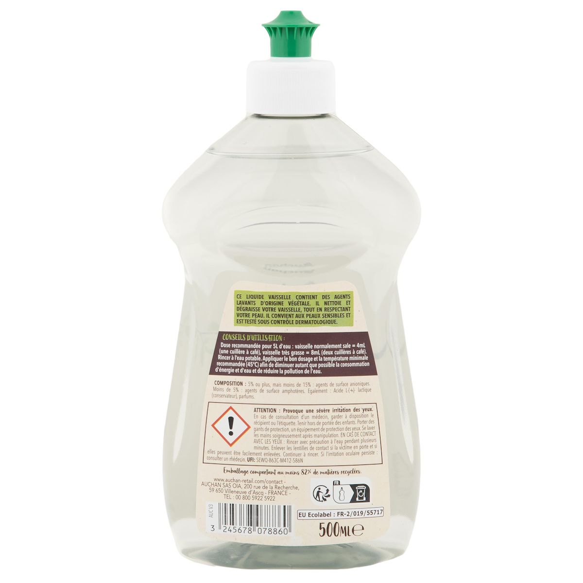 AUCHAN BETTER LIFE Liquide vaisselle dégraissant agrumes 500ml